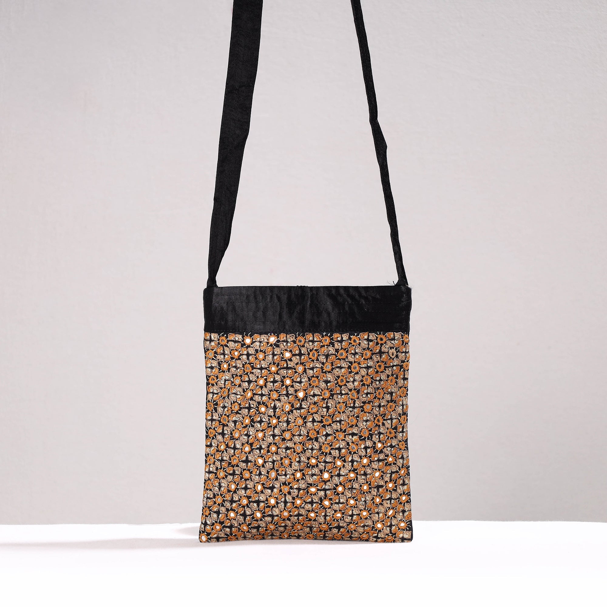 QASAB Black - Kutch Neran Hand Embroidery Mashru Silk Sling Bag