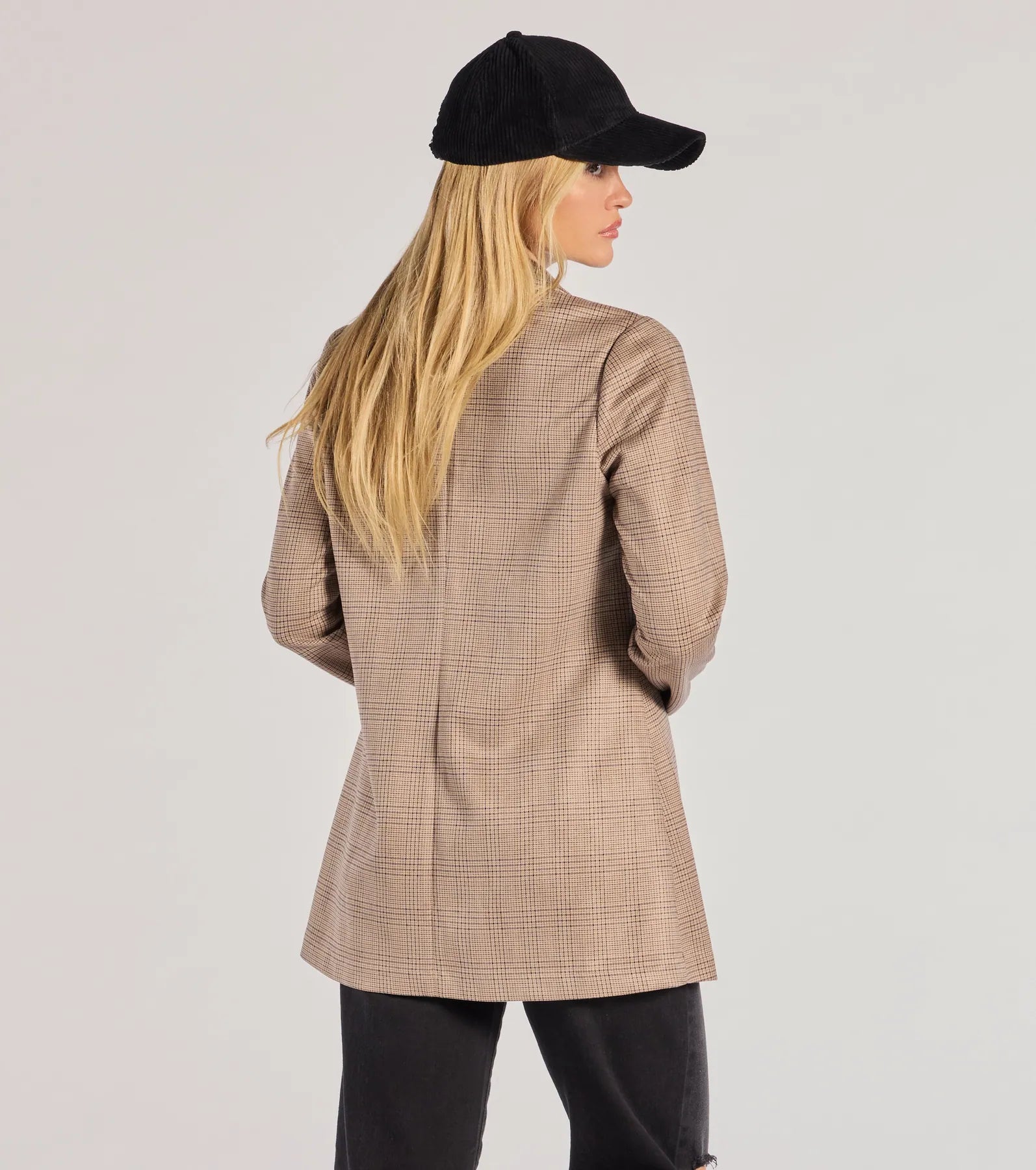 Windsor Chic Choice Plaid Faux Suede Blazer – TAUPE - view 2