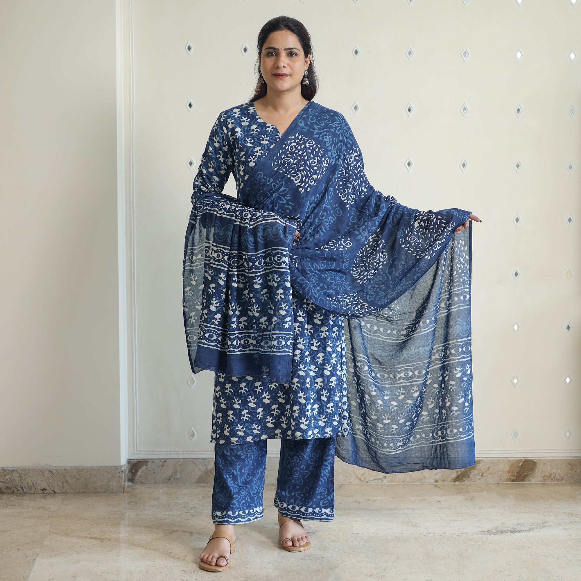 ITOKRI CASUALS Blue - Hand Block Print Indigo Bagru Cotton Suit Set 05
