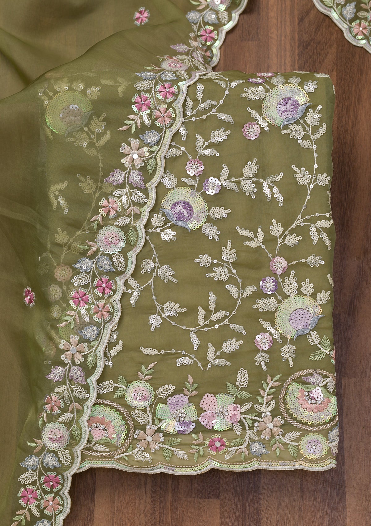 Koskii Mehendi Threadwork Tissue Unstitched Salwar Suit - view 5