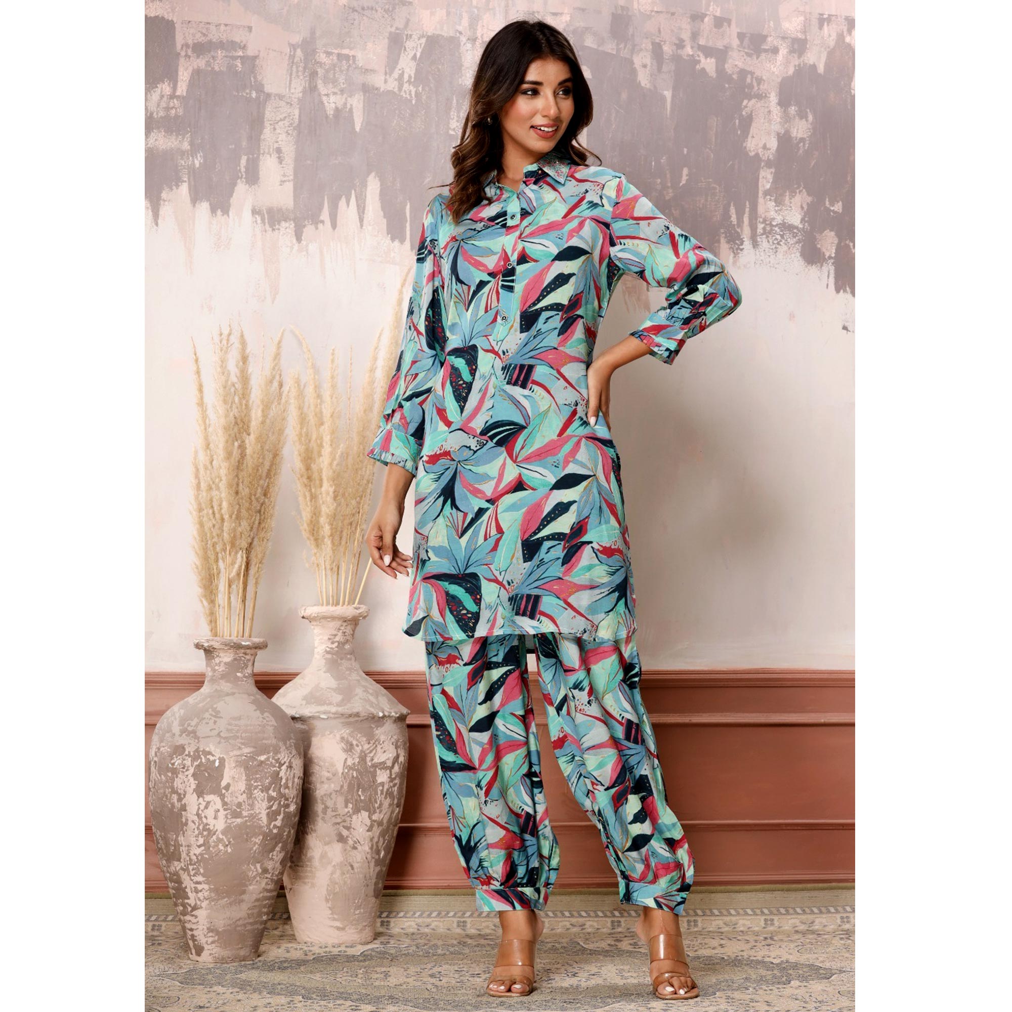 Peachmode Multicolor Floral Printed Muslin Co Ord Set - view 5