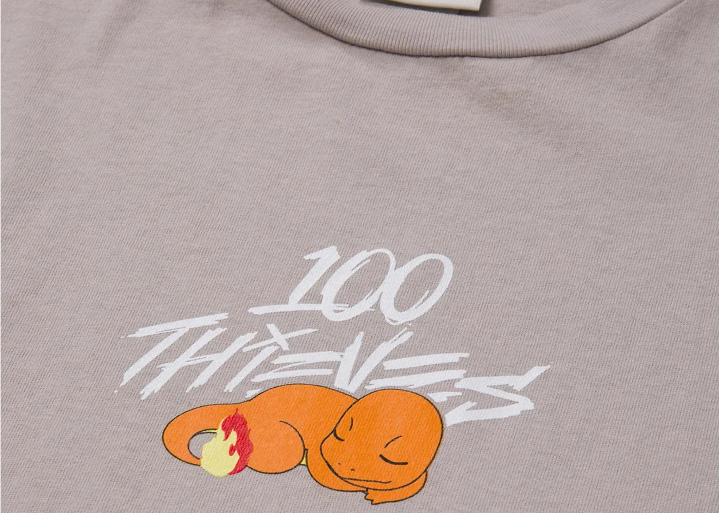 100 Thieves x Pokémon Charmander Core T-shirt Light Grey - view 2