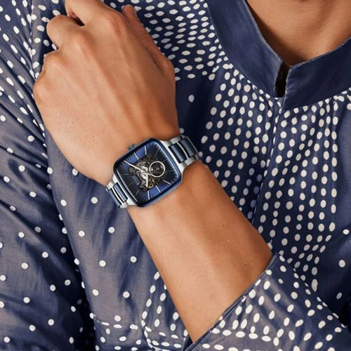 Titan Ceramic Fusion Automatic Square Blue Dial Rose Gold Dual-Toned Stainless Steel Bracelet Watch for Men 39mm 90175KD02 - view 2