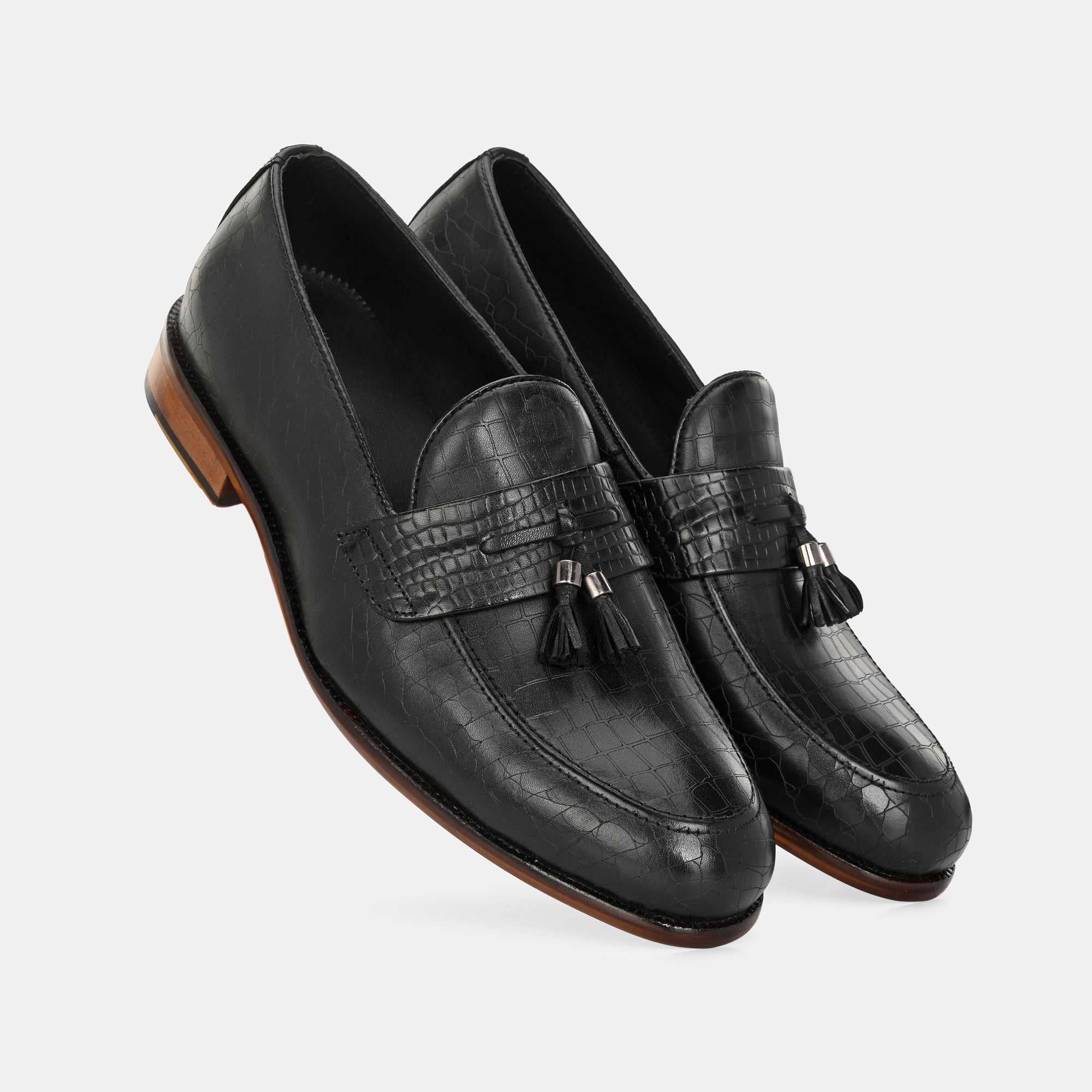 Black Laser Engraved Tassel Loafers by Lafattio - view 6