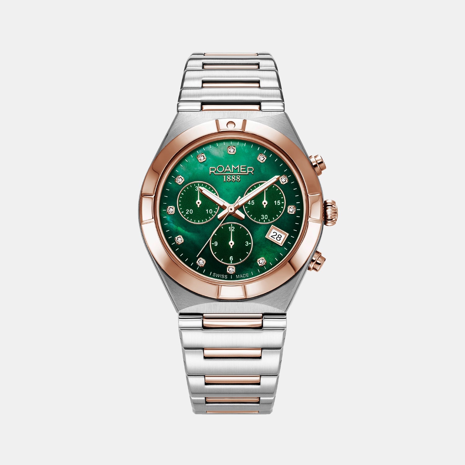 Roamer Eos Women Quartz Green Mother Of Pearl Dial Chronograph Stainless Steel Watch 987837 49 70 20