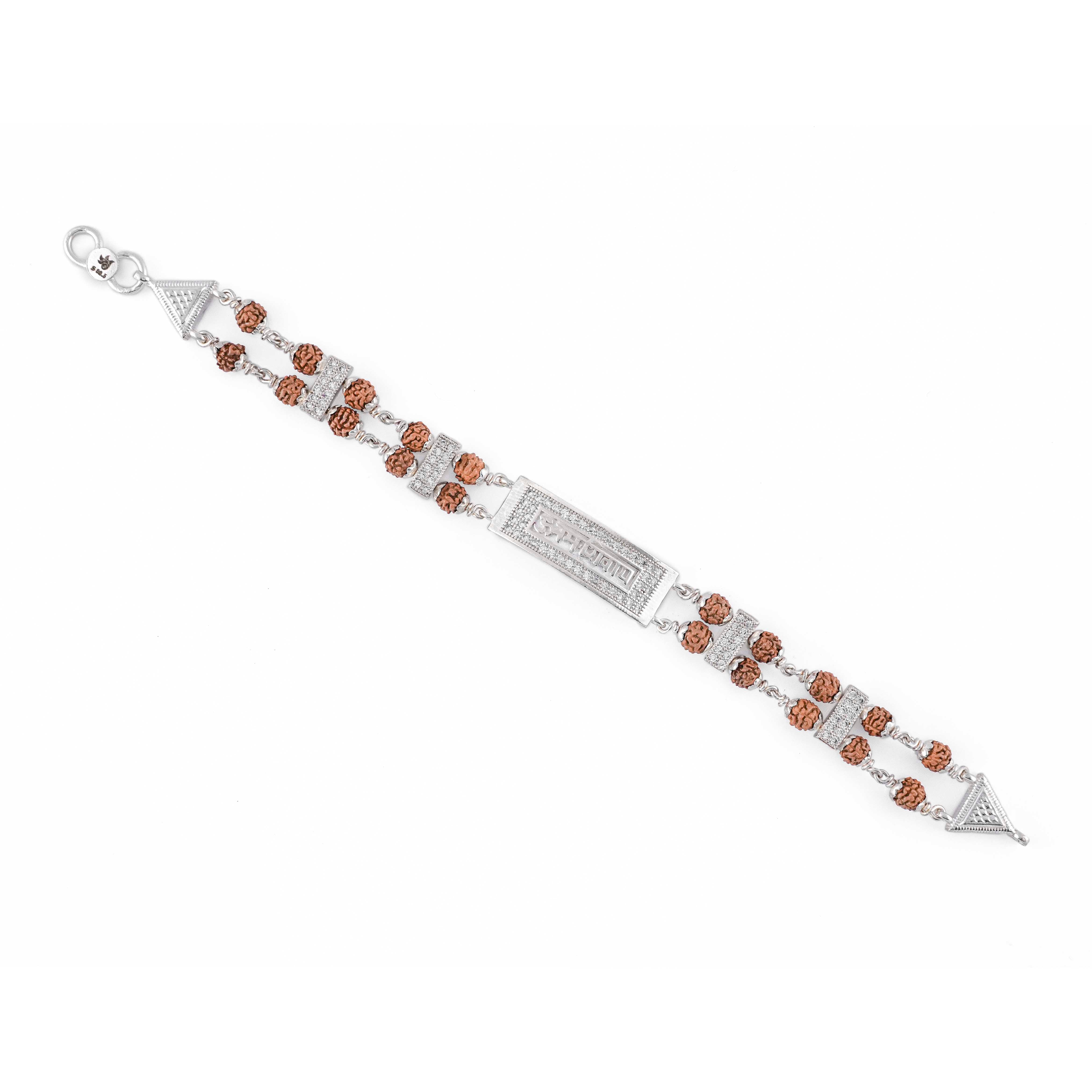 Prinjal Jewellers Rudraksha Silver Bracelet with Om Namah Shivaay in Rectangular Sphere Double Line for Men - view 4