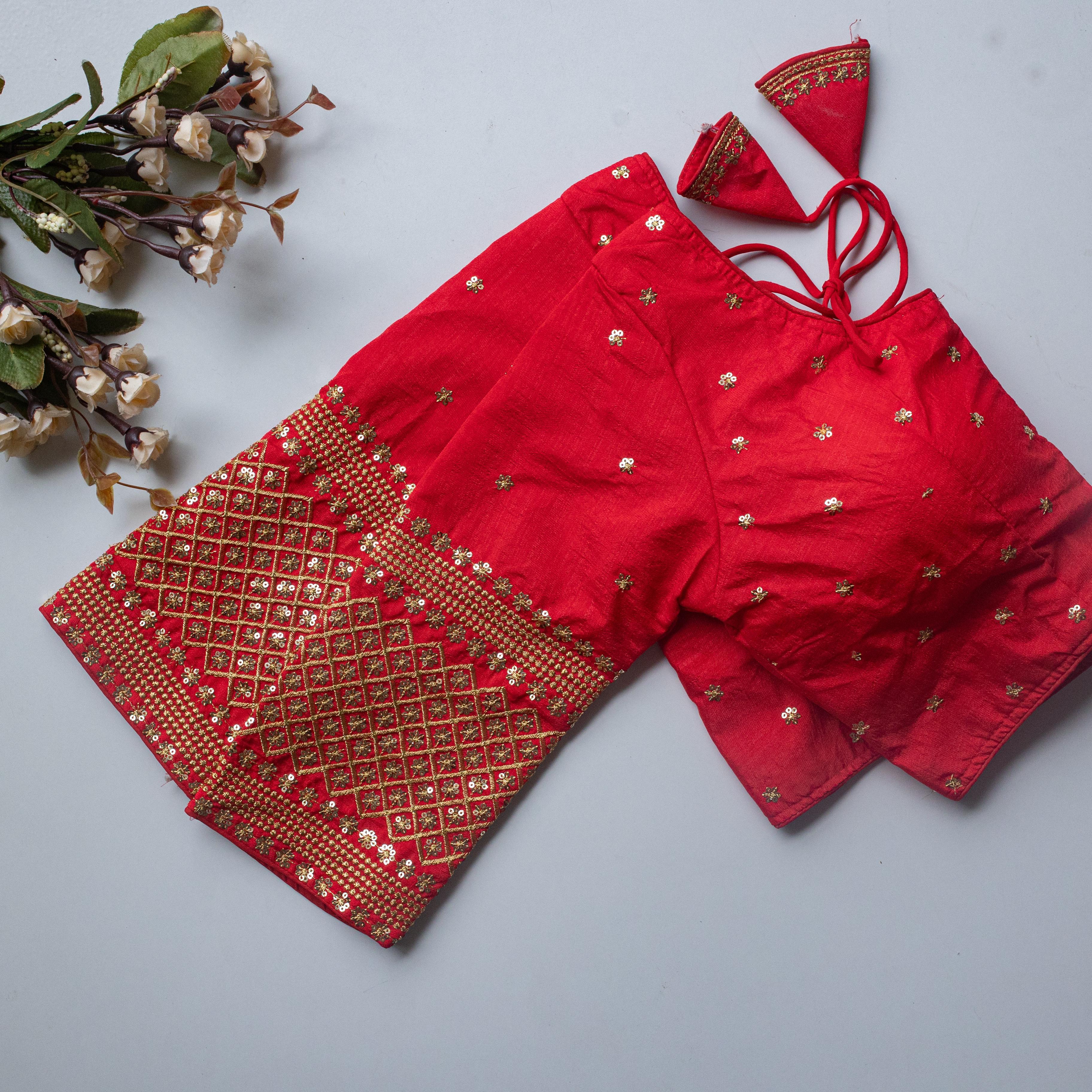 ClothsVilla Red Kashish Silk Blouse with Beautiful Embroidery and Sequined Touch - view 2