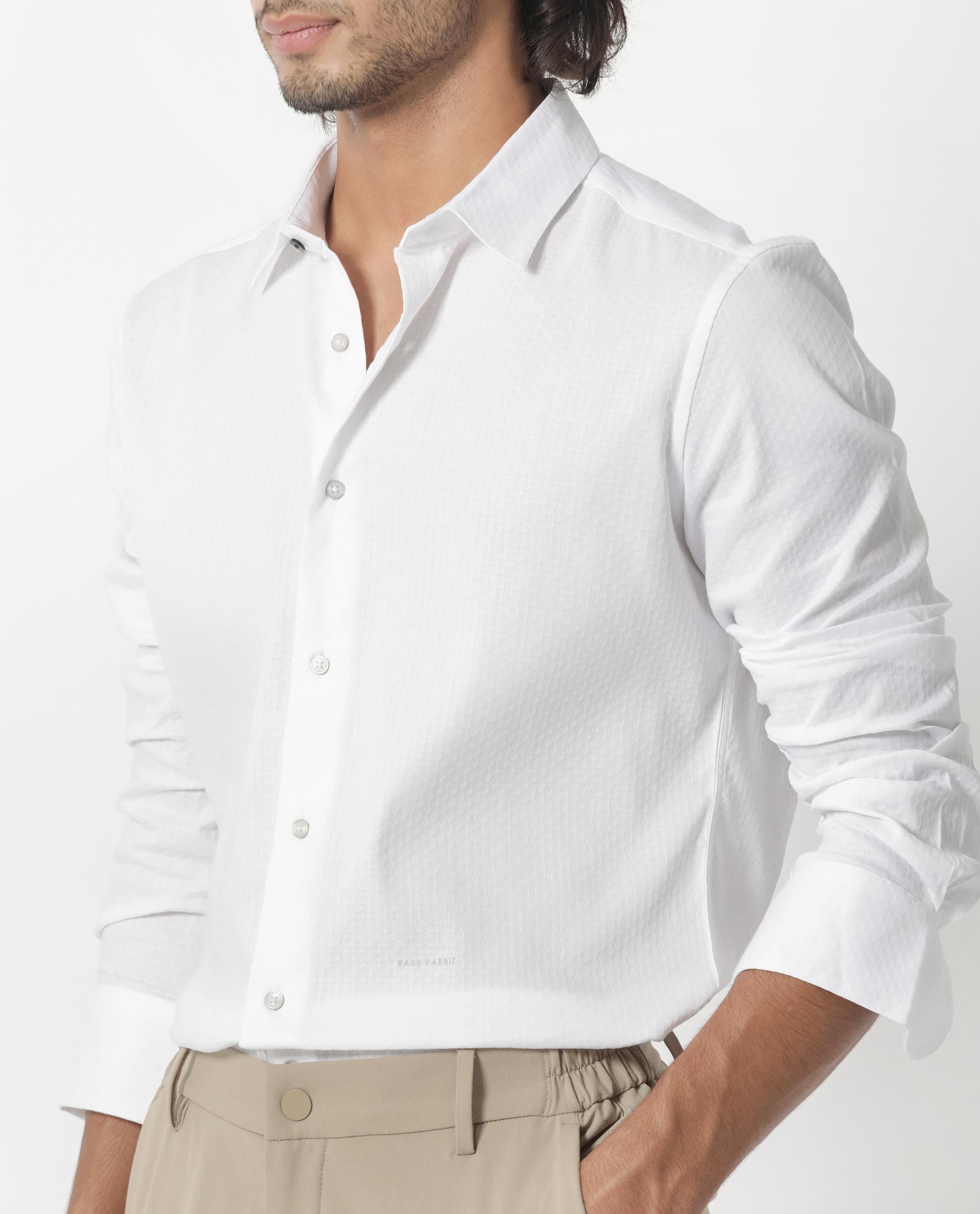 Rare Rabbit Men's Gleny White Cotton Polyester Fabric Full Sleeves Dobby Shirt - view 9