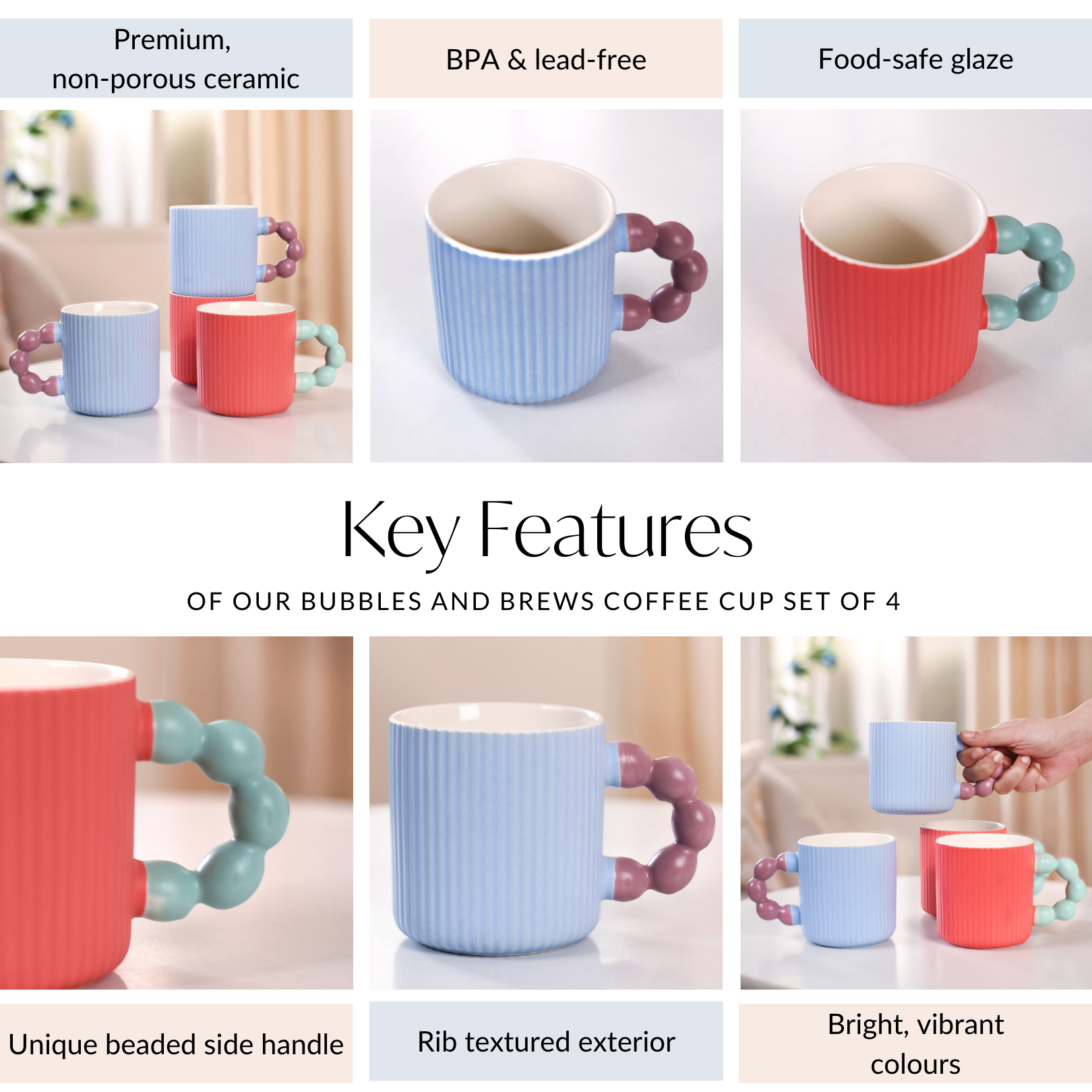 Nestasia Bubbles And Brews Coffee Cup Set Of 4 400ml - view 5