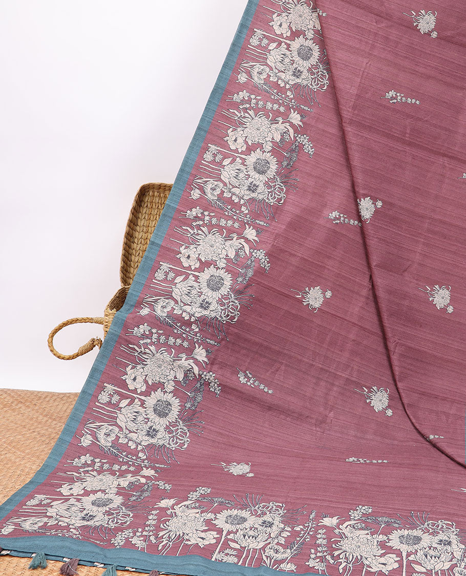 Pothys Maroon floral embroered semi-banaras tussar saree with contrast plain border