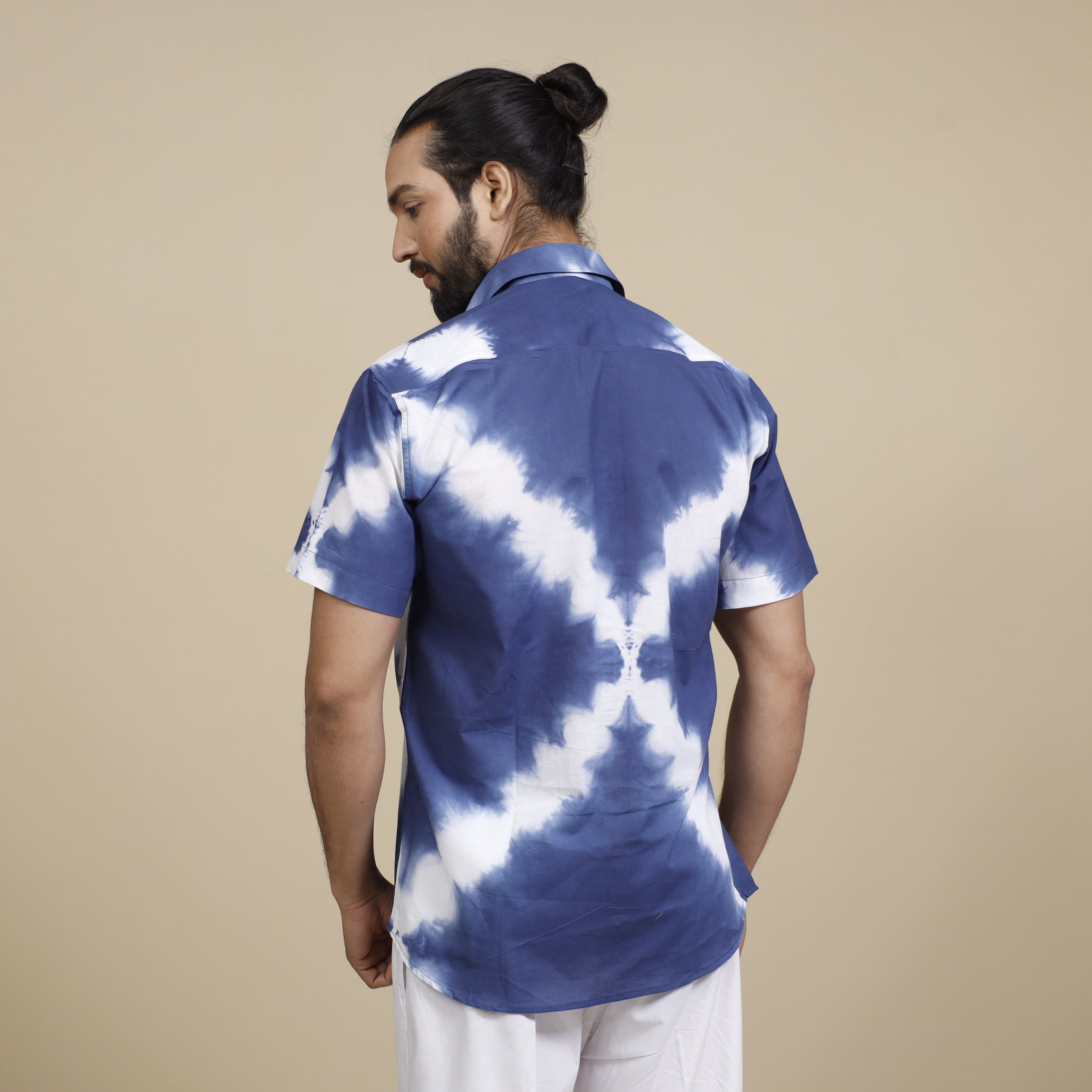 ITOKRI CASUALS Blue & White Shibori Tie-dye Cotton Men Half Sleeve Shirt - view 6