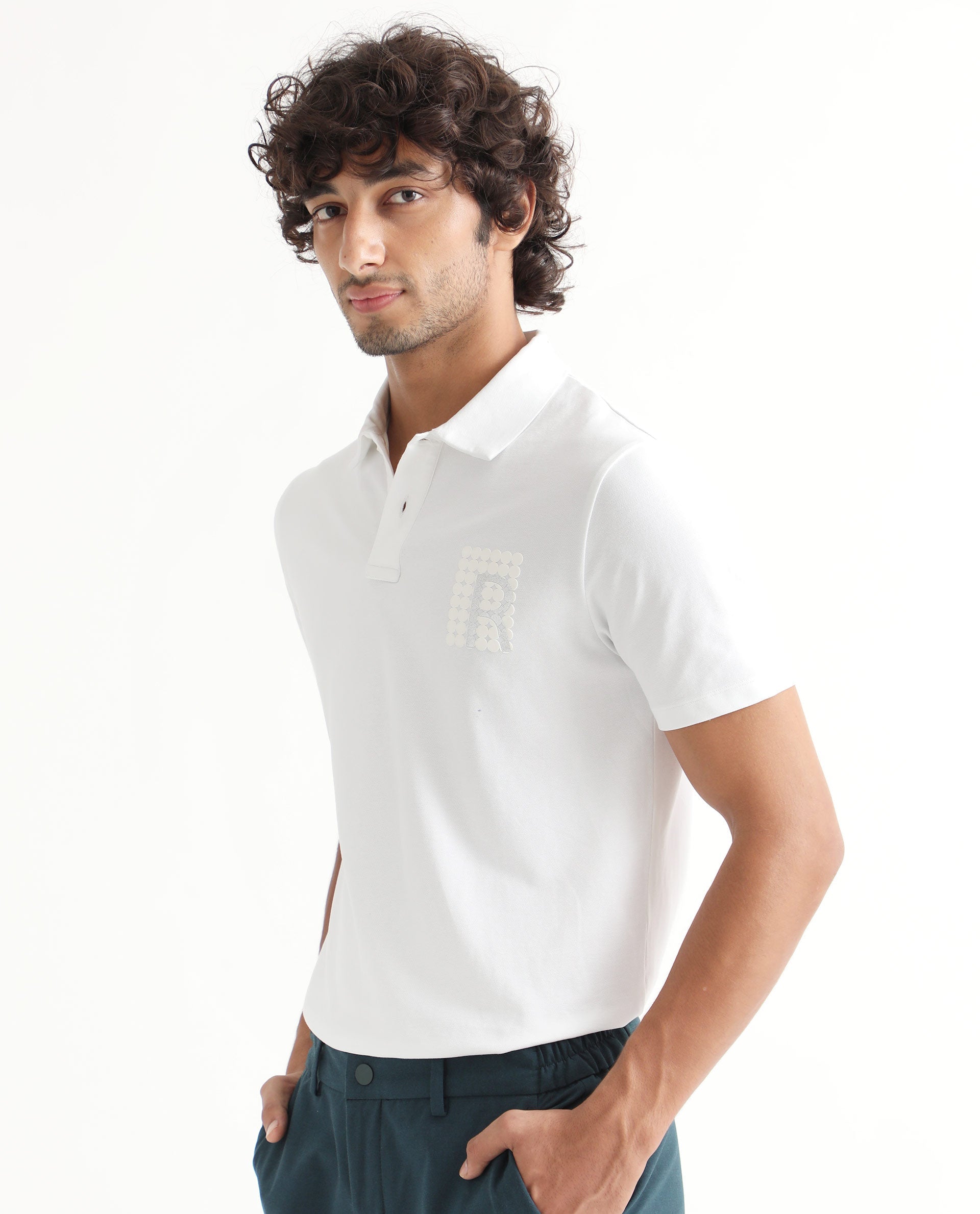 Rare Rabbit Men's Poka White Cotton Lycra Fabric Collared Neck Half Sleeves Polo T-Shirt - view 9