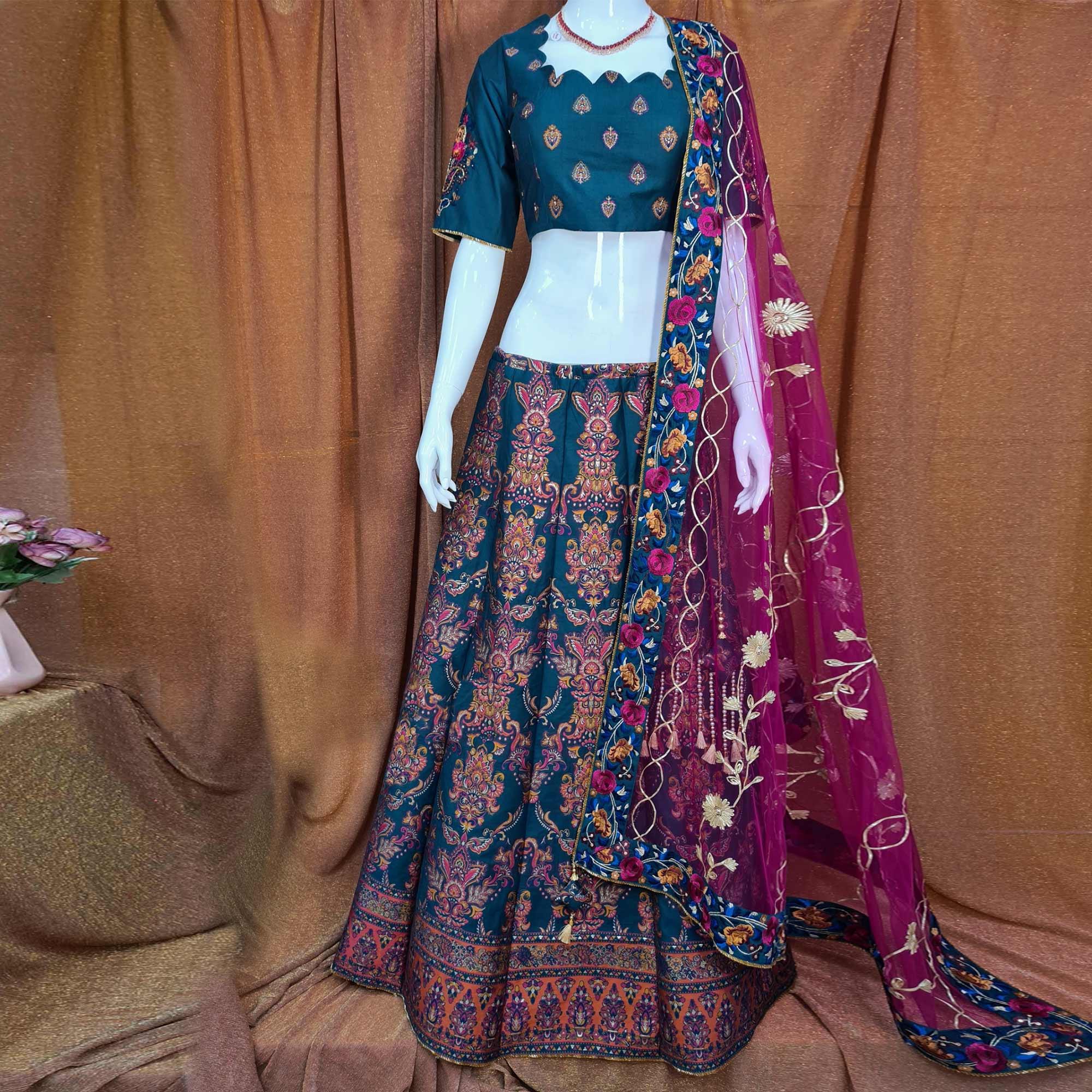 Peachmode Multicolor Festive Wear Woven Silk Lehenga Choli