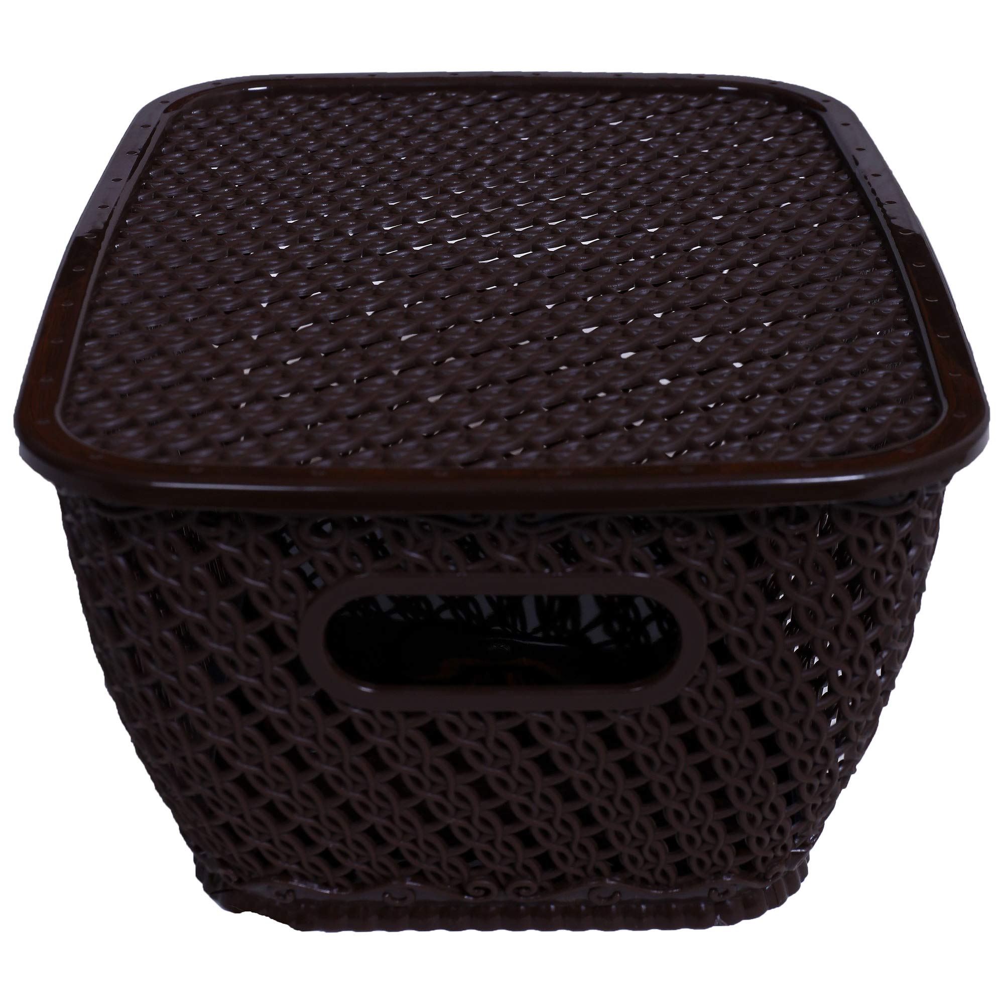 Kuber Industries Plastic 4 Pieces Small Size Multipurpose Solitaire Storage Basket for Kitchen, Office, Bedroom, Bath Room with Lid (Brown & Cream) CT - view 5