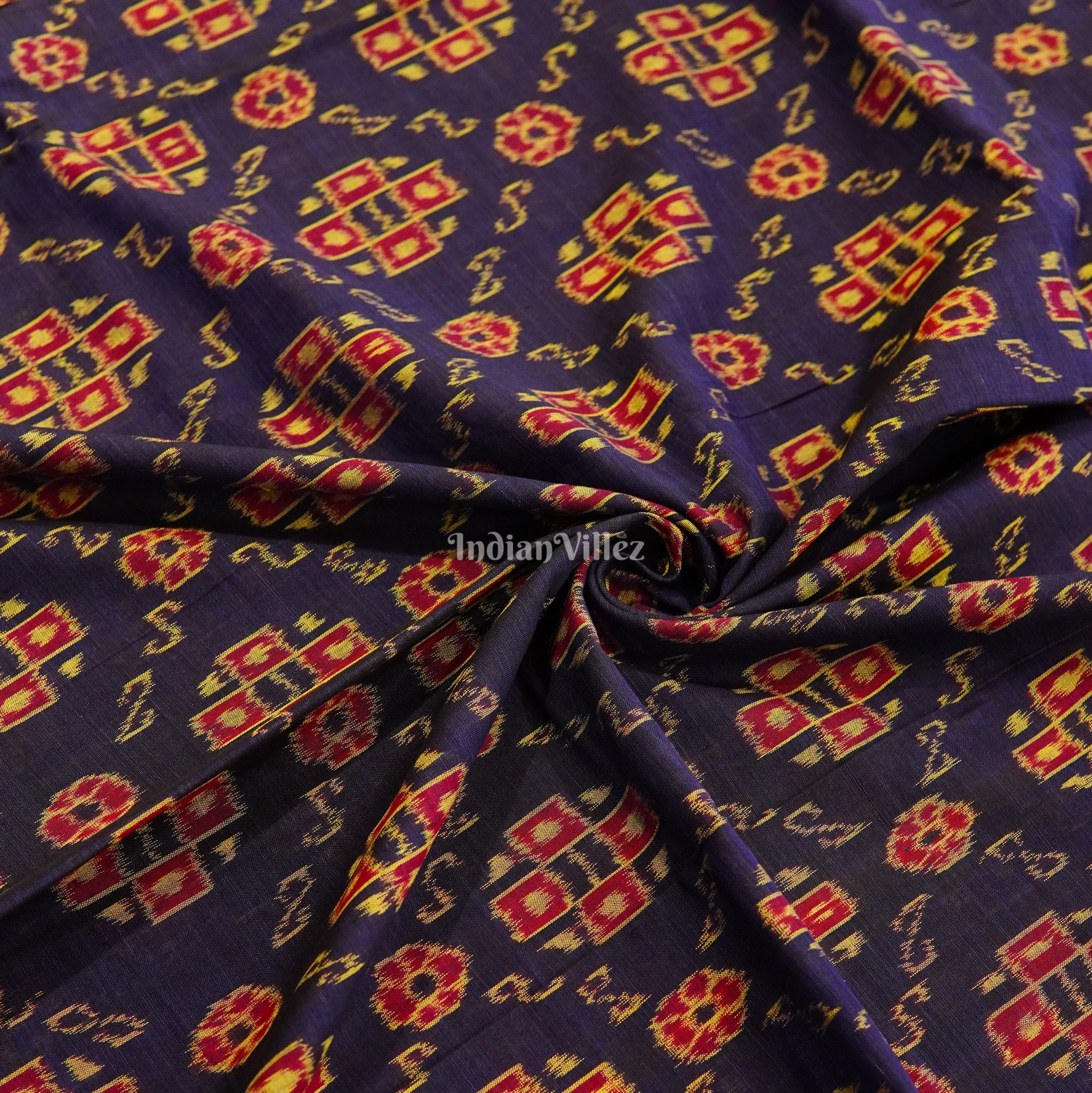 IndianVillèz Blue Pasapali Design Sambalpuri Ikat Cotton Fabric