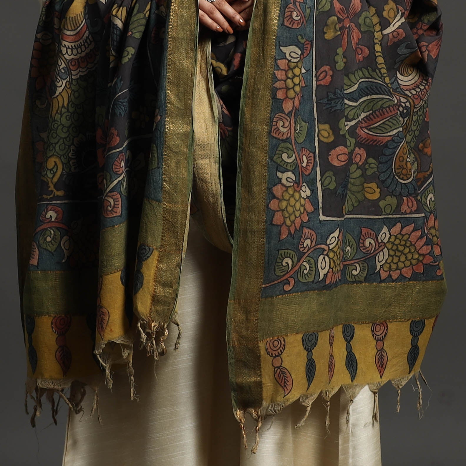 SOUTH KARGHA Black - Mangalagiri Cotton Handpainted Pen Work Kalamkari Dupatta 10 - view 4