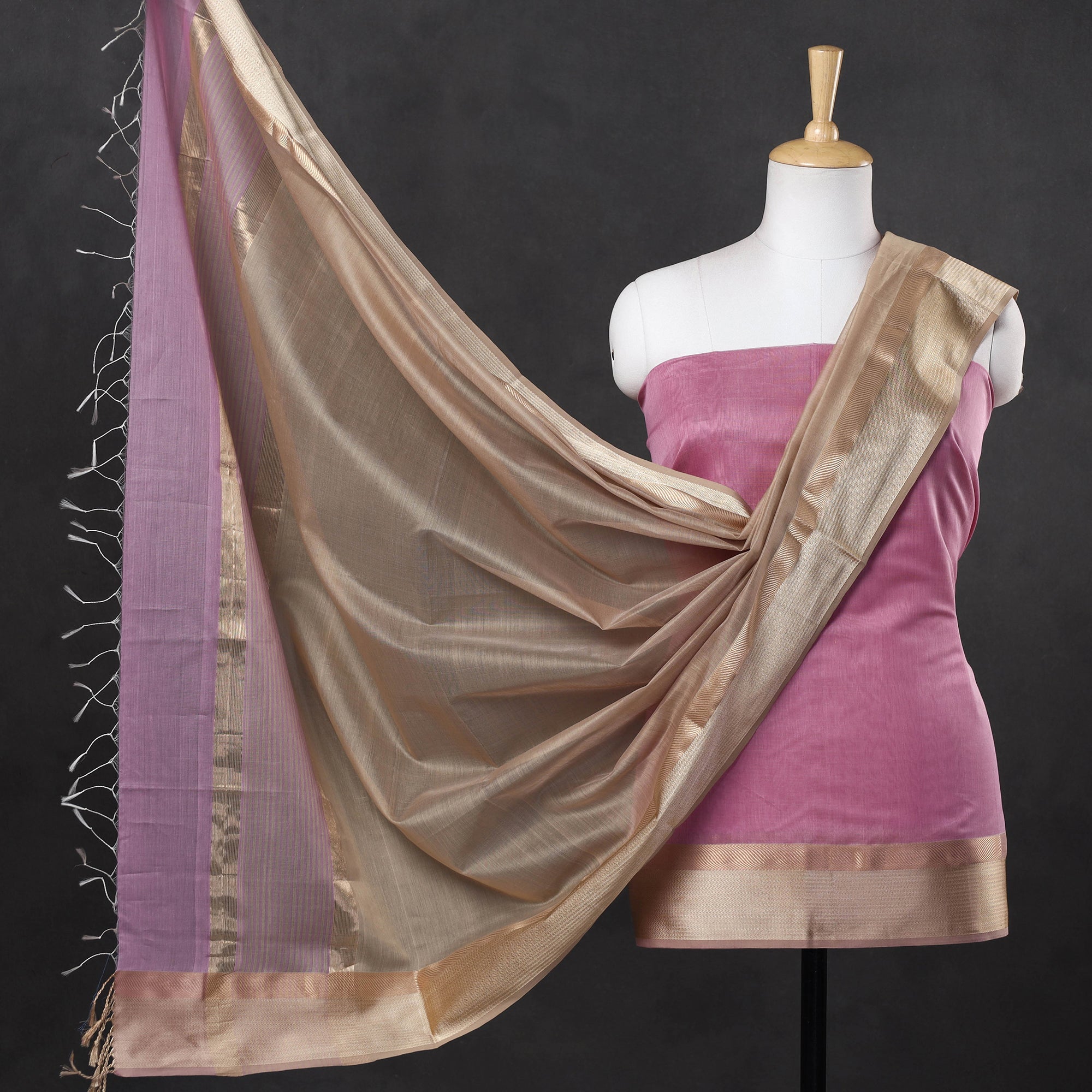ITOKRI CRAFTS INITIATIVE Purple - 2pc Maheshwari Silk Handloom Suit Material Set with Resham Zari Border