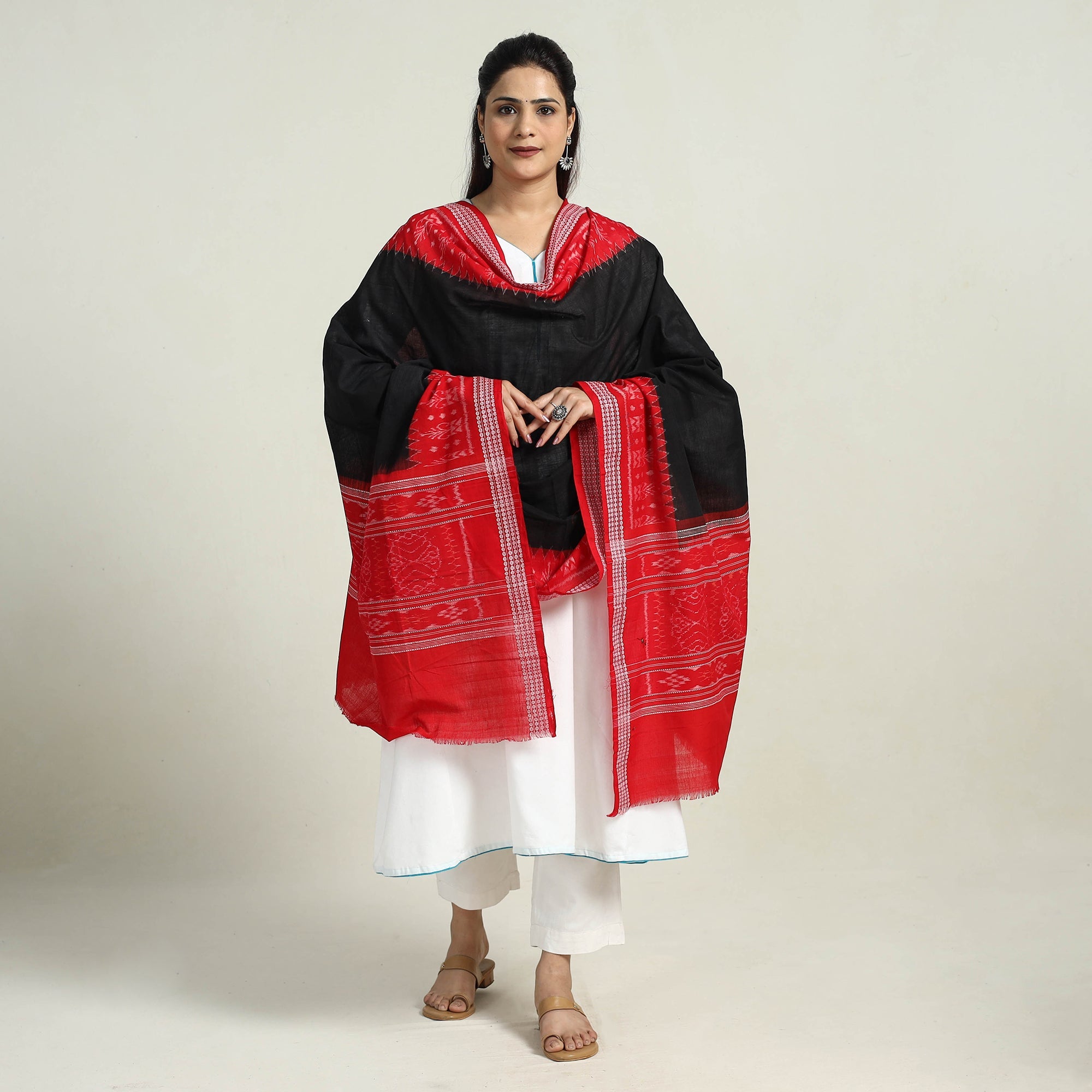 ASHOKA ASSEMBLE - CELEBRATING CRAFTS OF ODISHA Black - Sambalpuri Ikat Weave Handloom Cotton Dupatta 42
