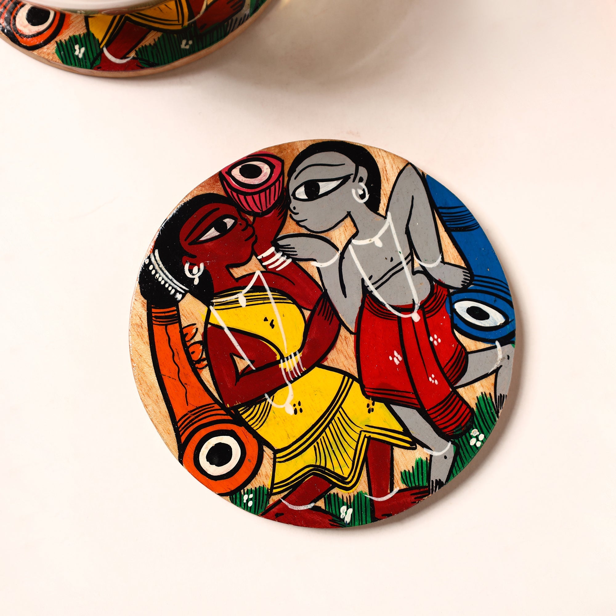 ITOKRI CRAFTS INITIATIVE Bengal Patua Handpainted Akashmoni Wooden Coasters (Set of 4) 33 - view 2