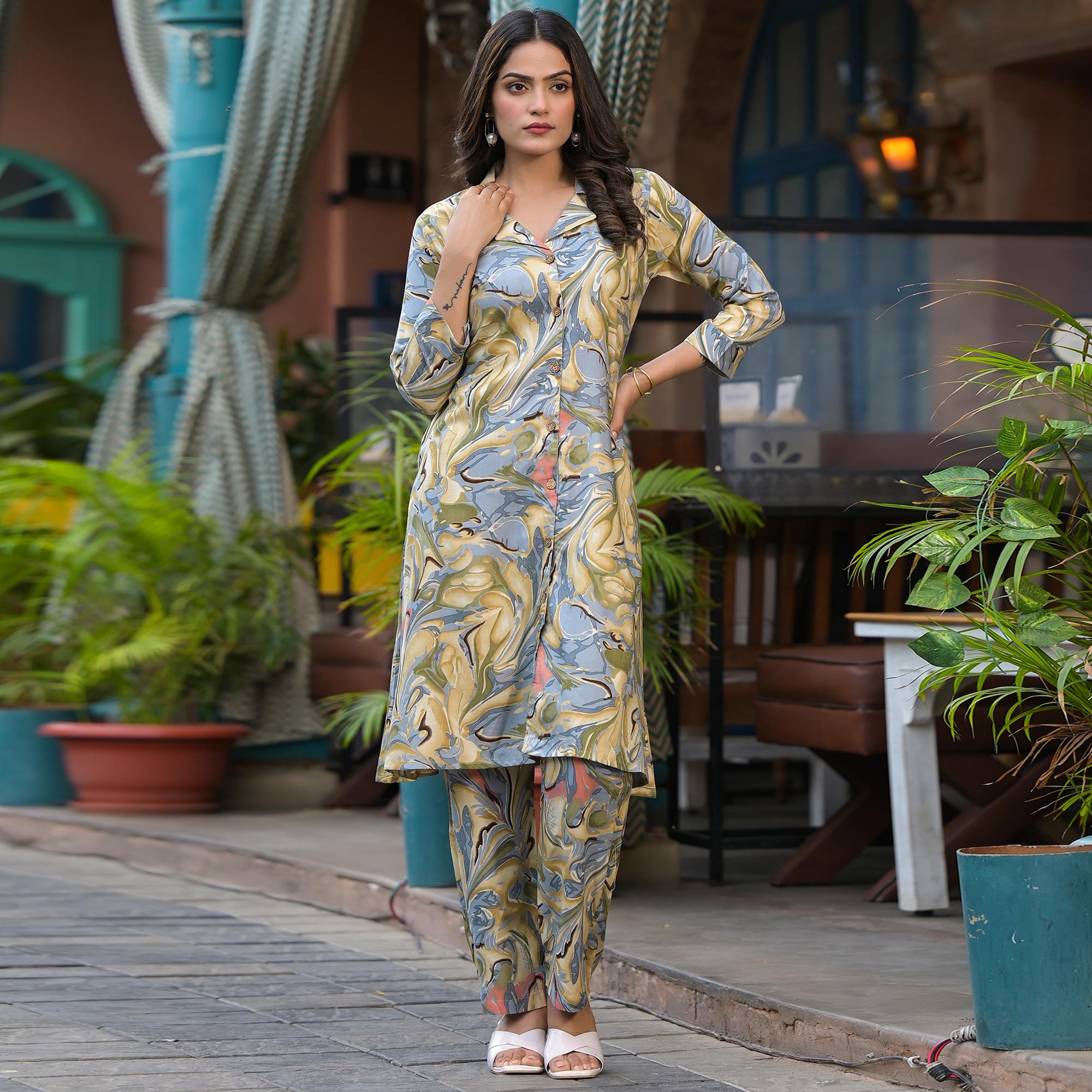 BlackTree grey-foil-printed-rayon-co-ord-set-2 - view 2