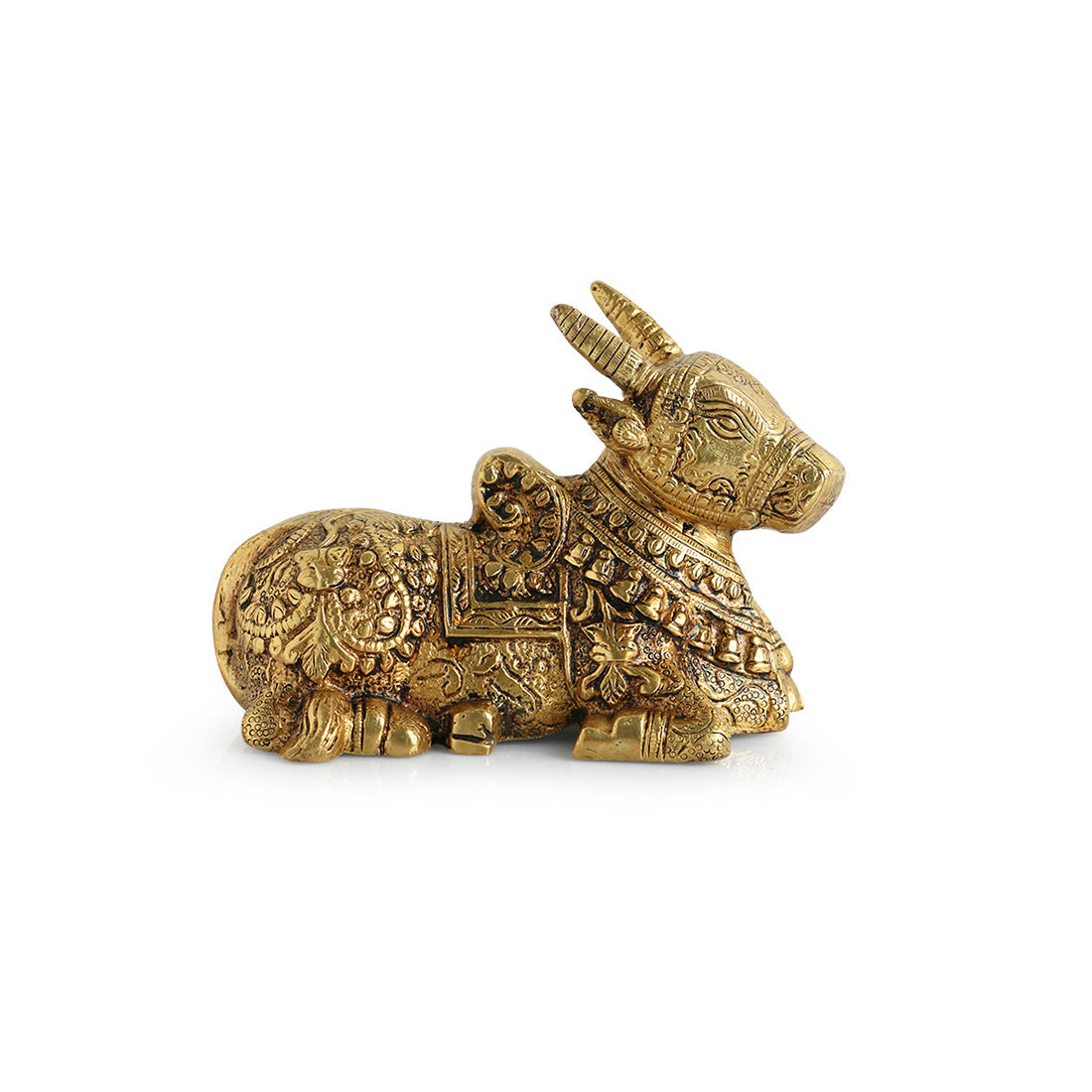 EXCLUSIVELANE 'Nandi' Carved Brass Showpiece Idol (Hand-Etched, 0.9 Kg) - view 2