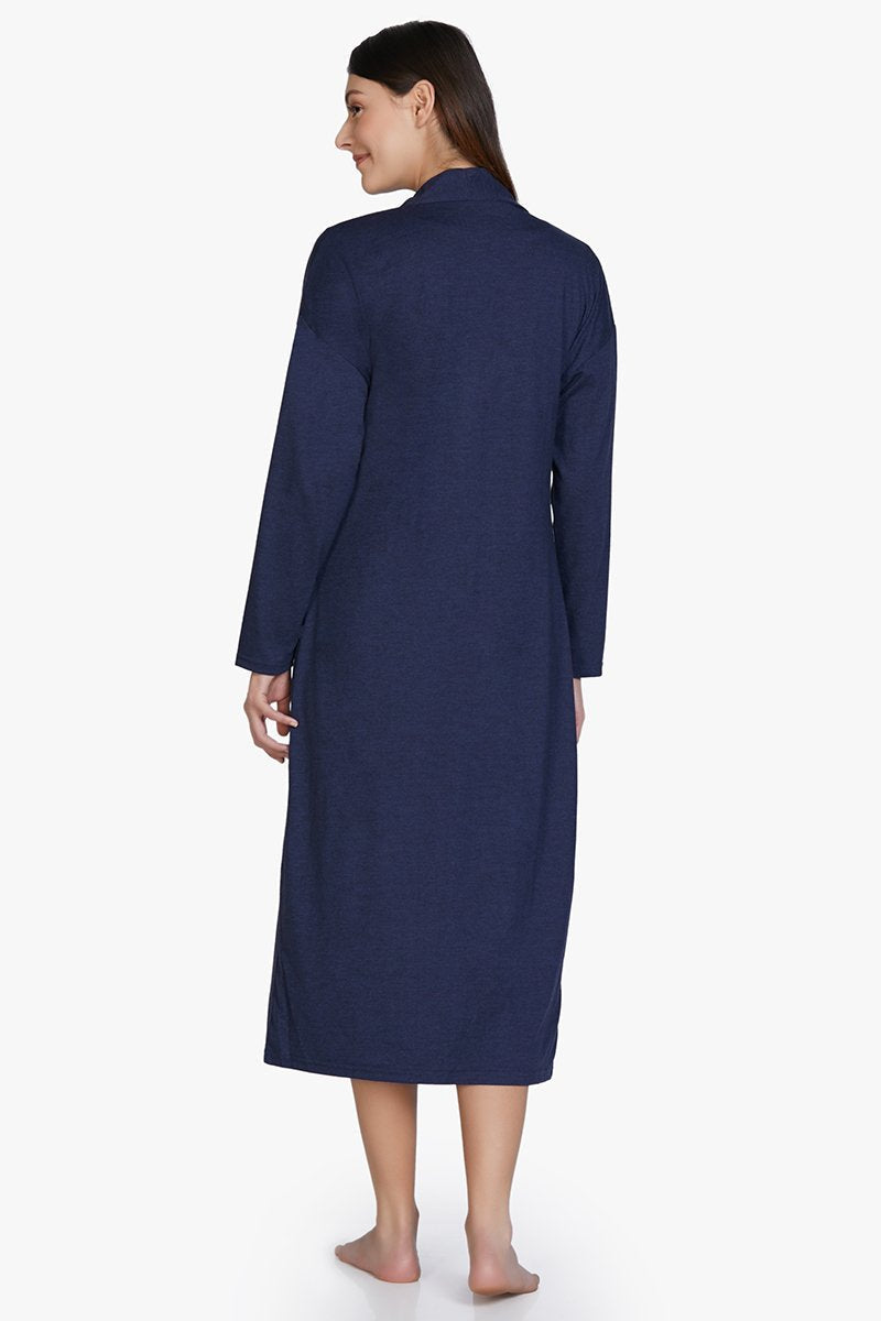 Amante Cotton Blend Sleep Robe - Navy - view 3