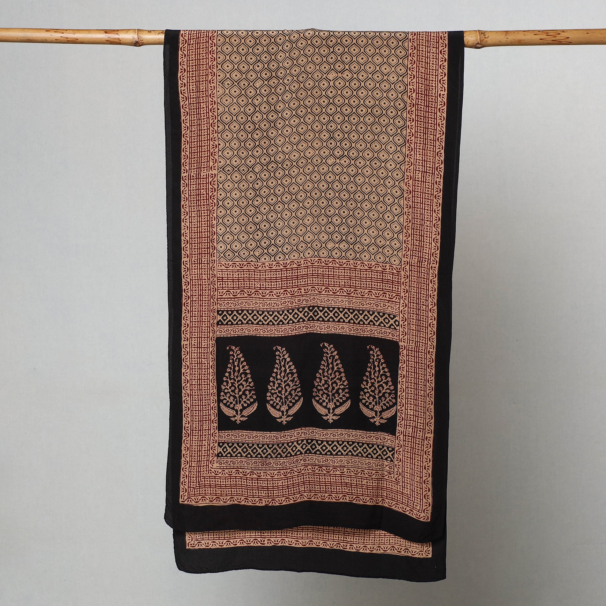 BAGH PRINTS BY MOHAMMED BILAL KHATRI Brown - Bagh Hand Block Printed Crepe Silk Stole - view 2