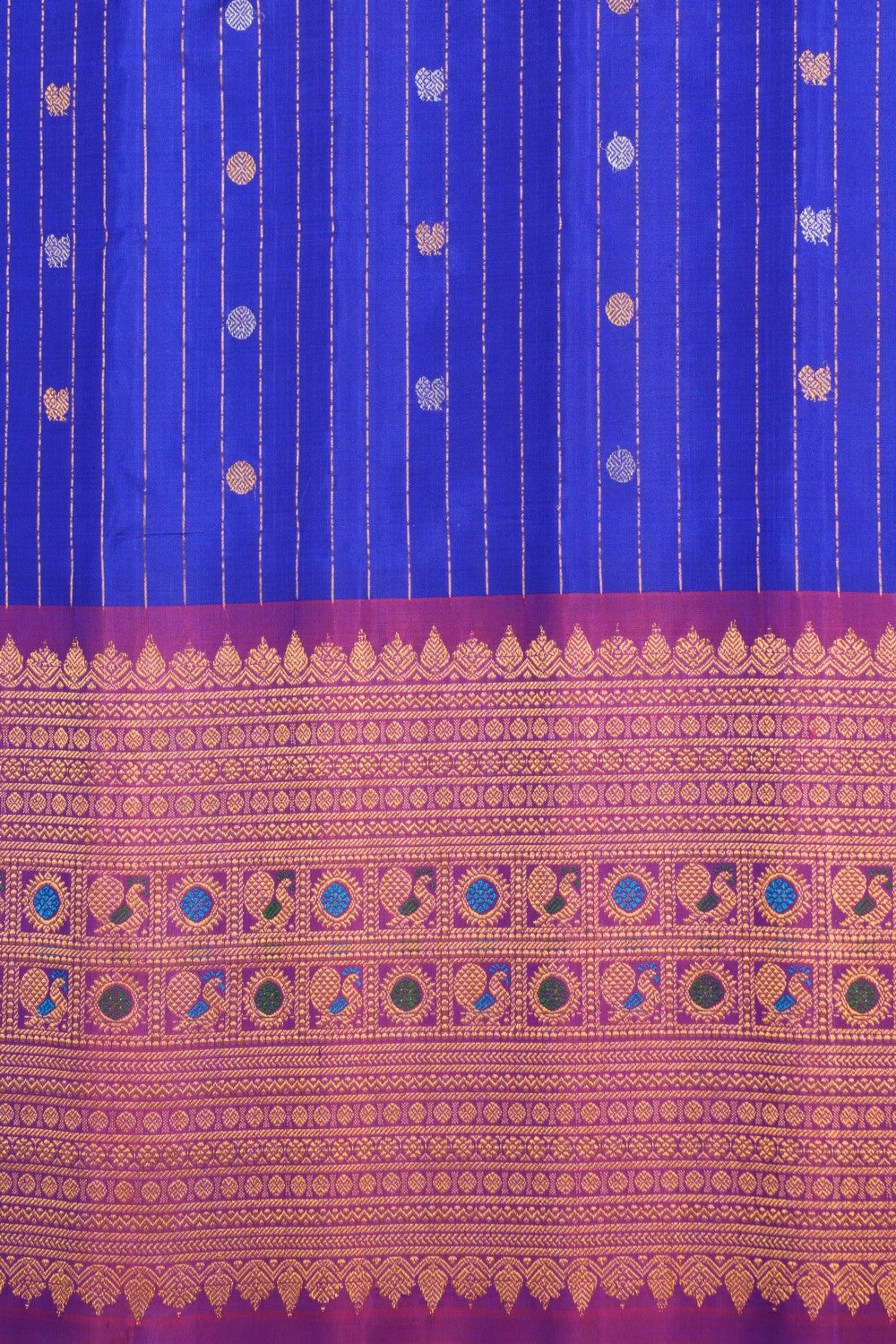 Kalanjali Gadwal Pavada Indigo Blue Unstitched Set - view 2