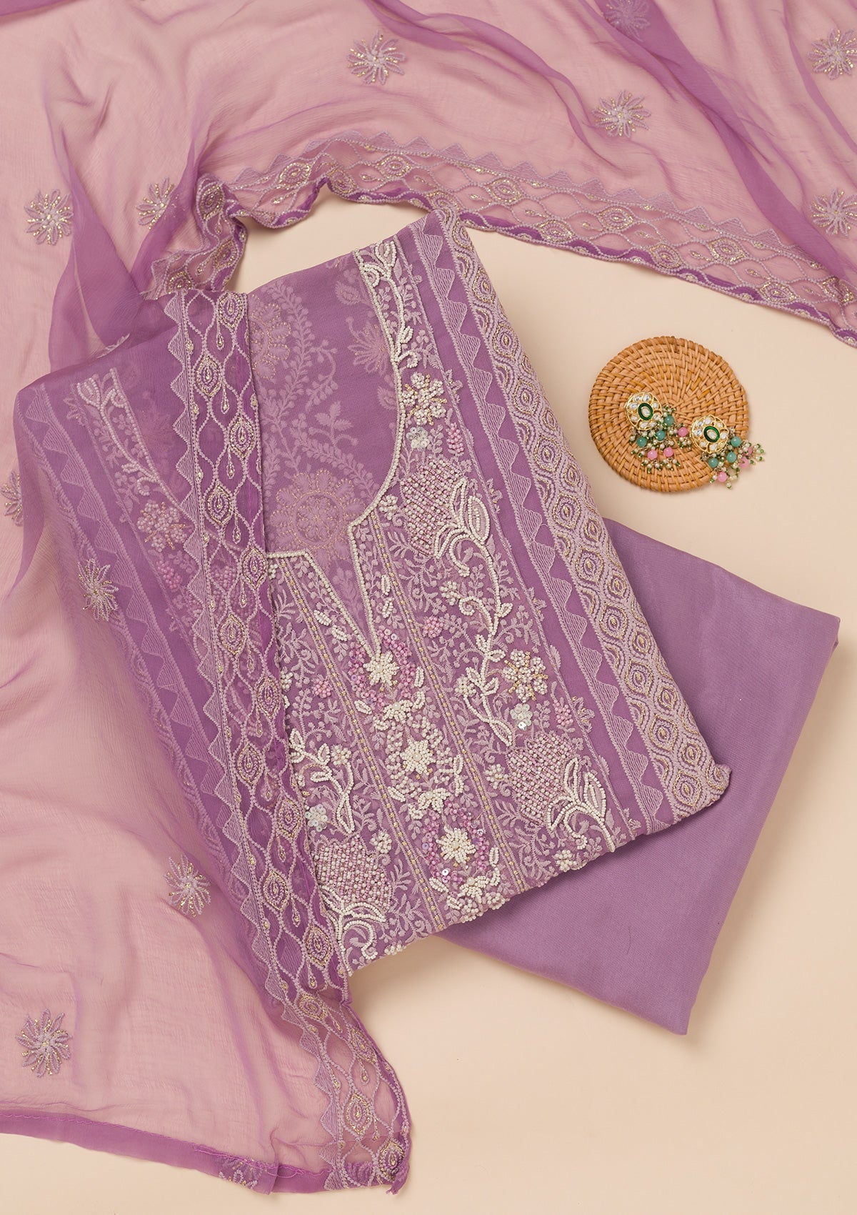 Koskii Lavender Chikankari Georgette Unstitched Salwar Suit