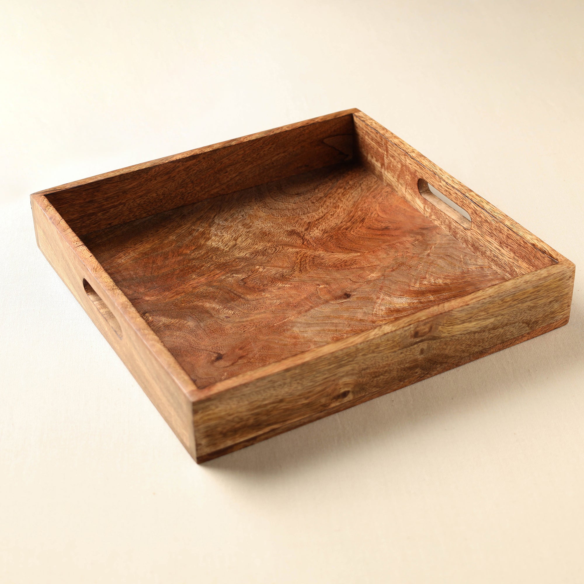 HAVELI CHRONICLES Brown - Handcrafted Mango Wooden Serving Tray (12 x 12 in)