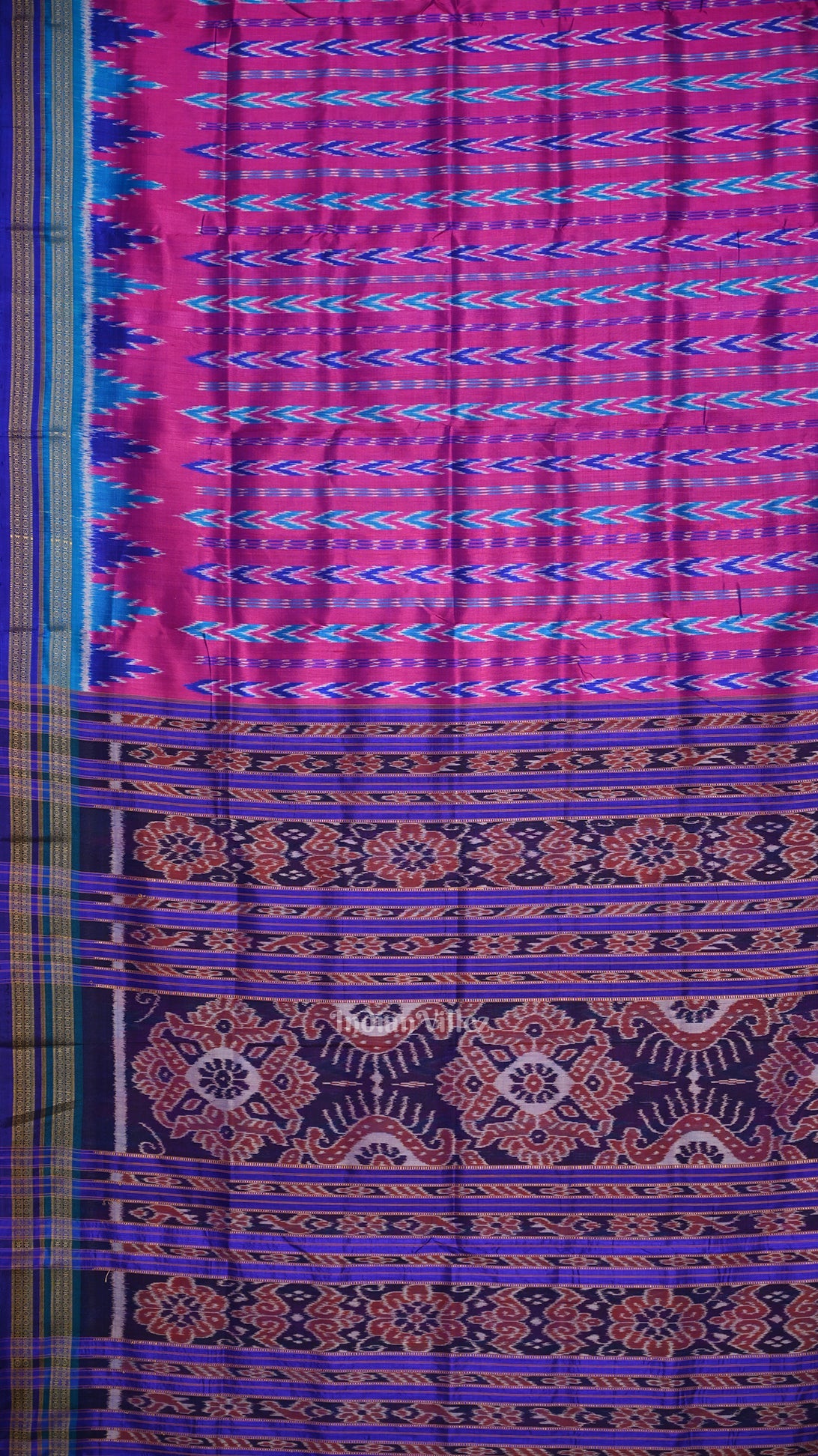 IndianVillèz Purple Blue Odisha Ikat Khandua Silk Saree - view 2
