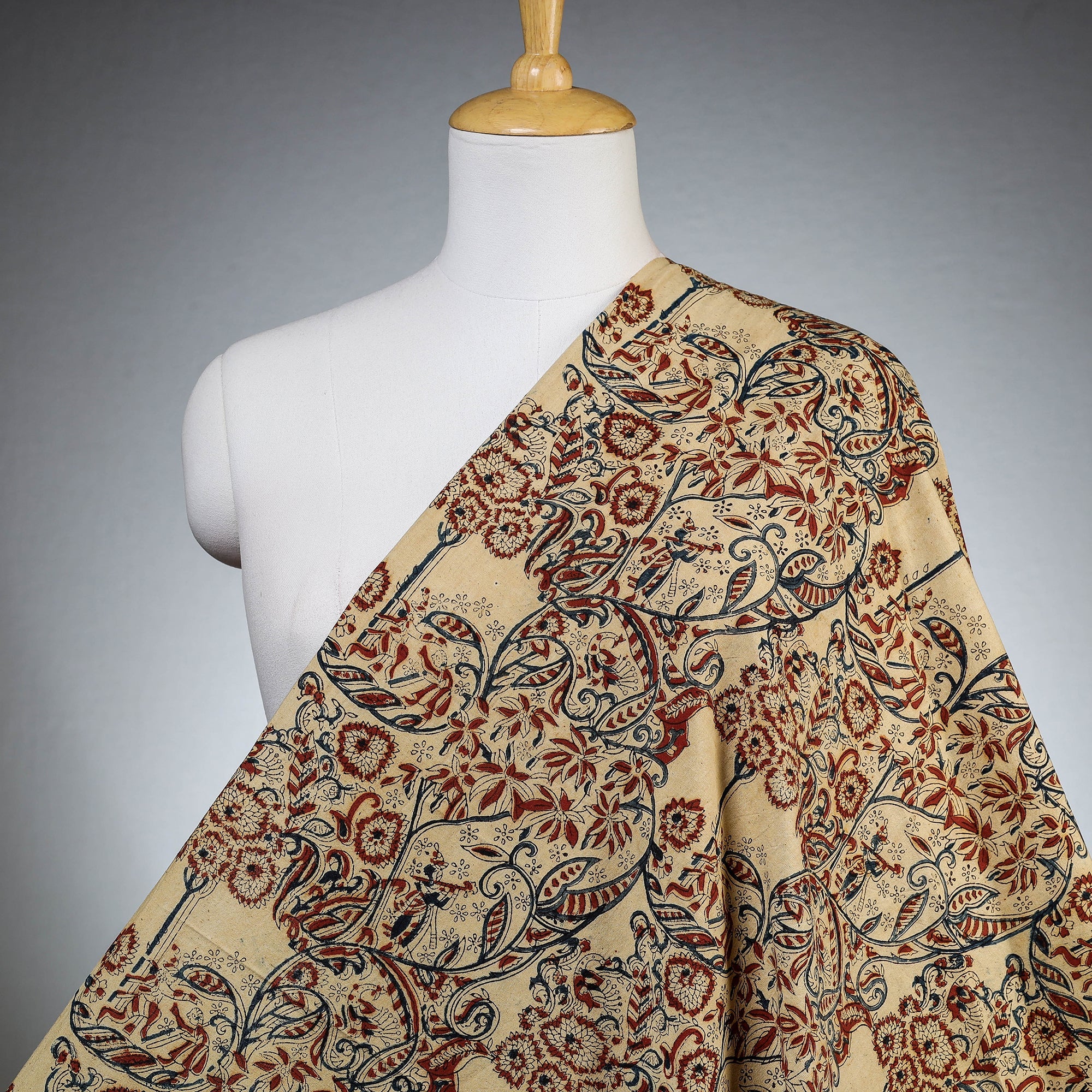 PITCHUKA SRINIVAS KALAMKARI PEDANA Beige - Pedana Kalamkari Block Printed Cotton Fabric