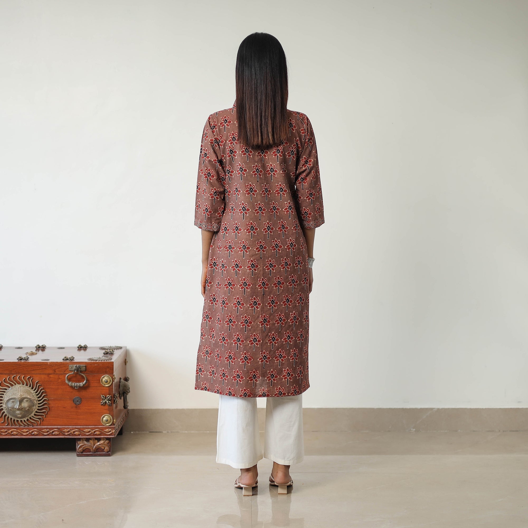 ITOKRI CASUALS Brown - Block Printed Cotton Straight Ajrakh Kurta 16 - view 4