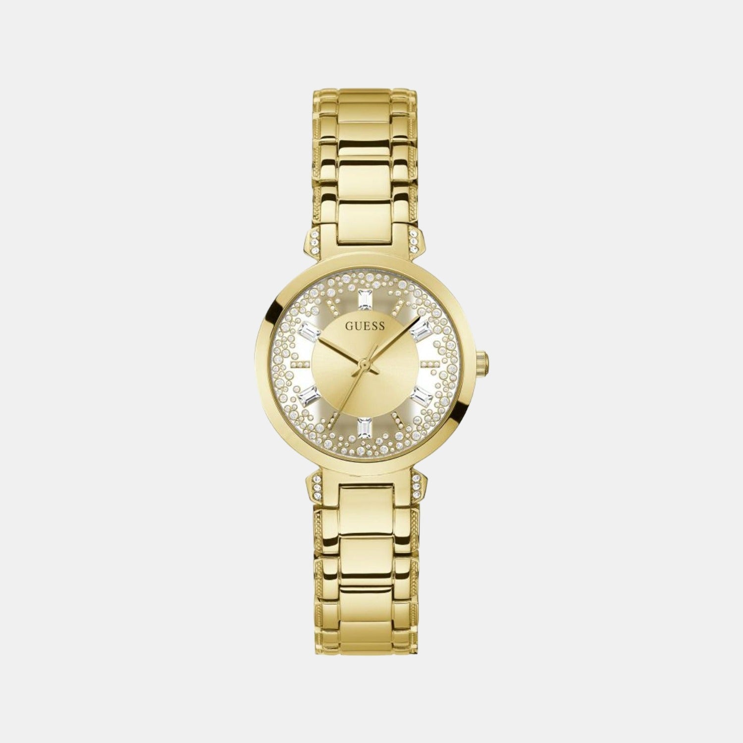 Guess Crystal Clear Women Quartz Gold Dial Analog Stainless Steel Watch GW0470L2