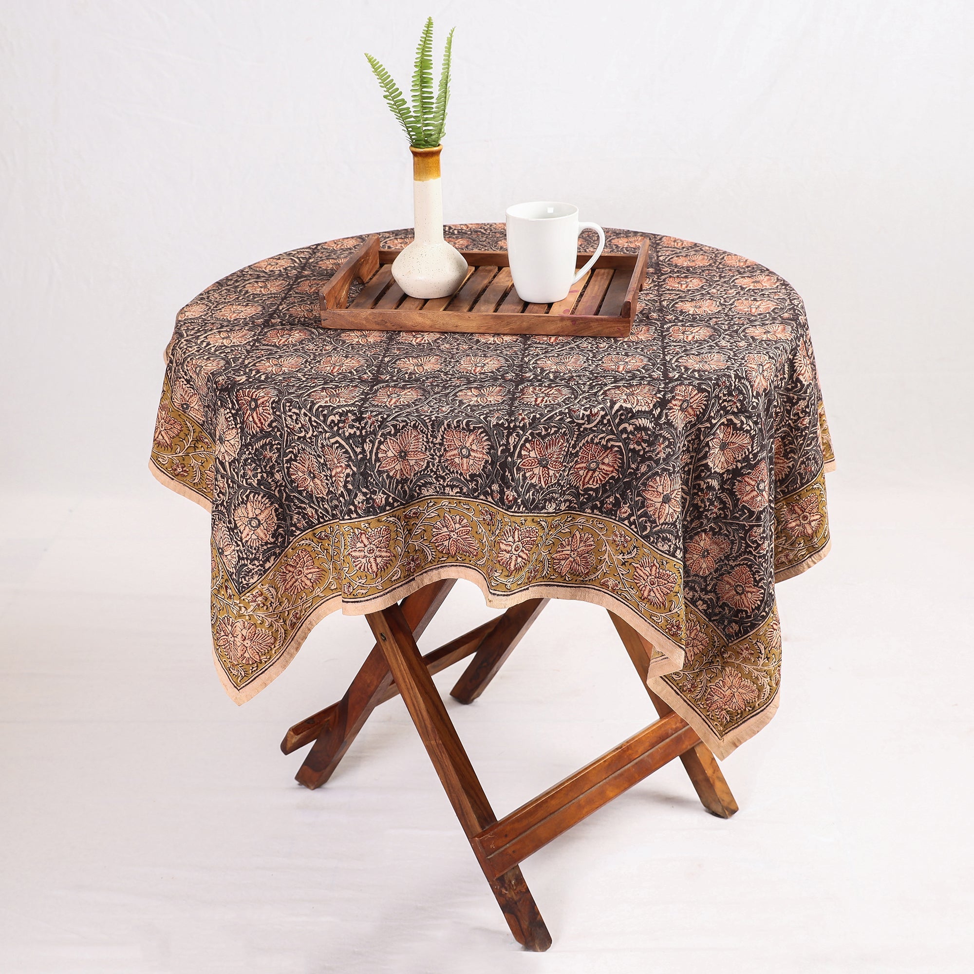 PITCHUKA SRINIVAS KALAMKARI PEDANA Black - Original Pedana Kalamkari Block Printed Cotton Table Cover (44 x 44 in)