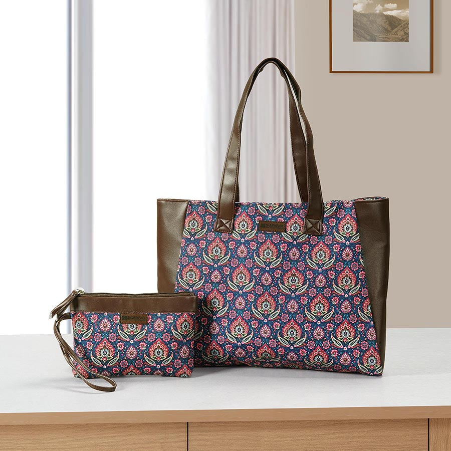 Swayam India Combo-royal Ethnic Design Tote Bag With Coordinated Pouch