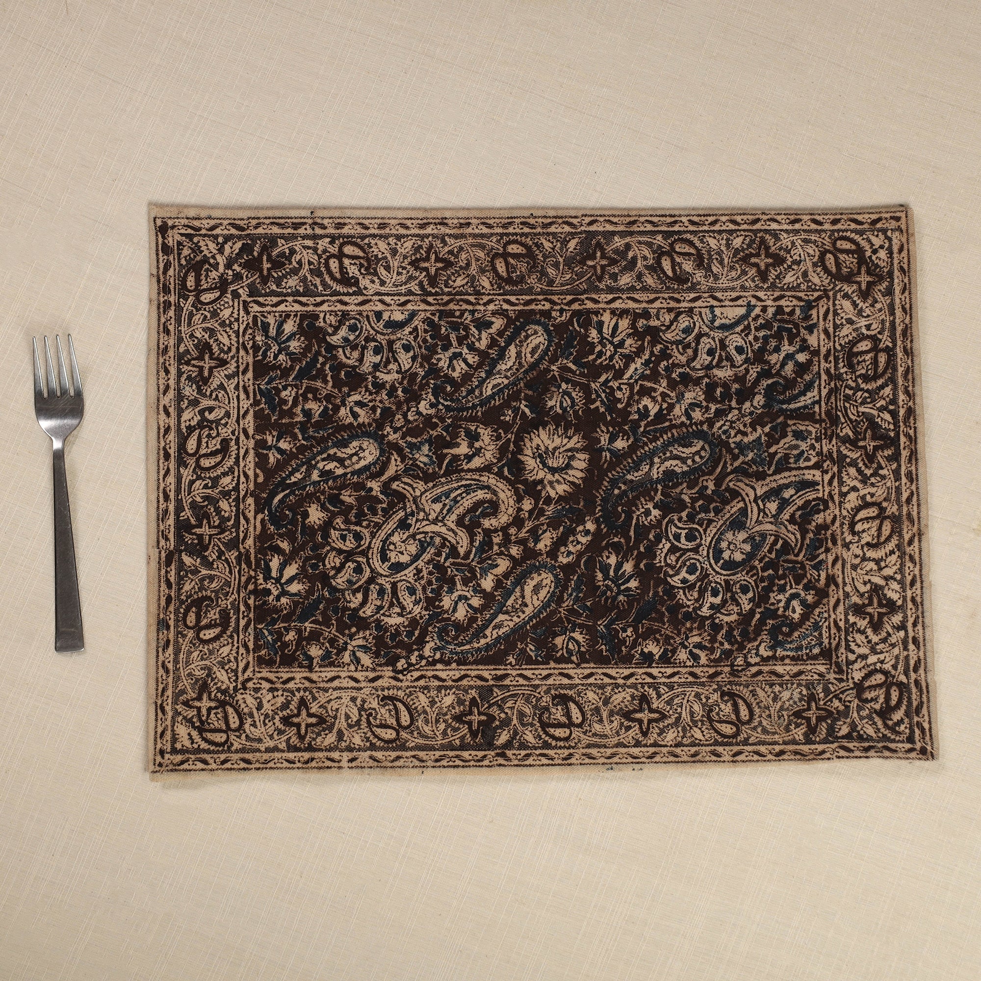 PITCHUKA SRINIVAS KALAMKARI PEDANA Brown - Original Pedana Kalamkari Block Printed Cotton Table Mat (18 x 13 in) 17 - view 2