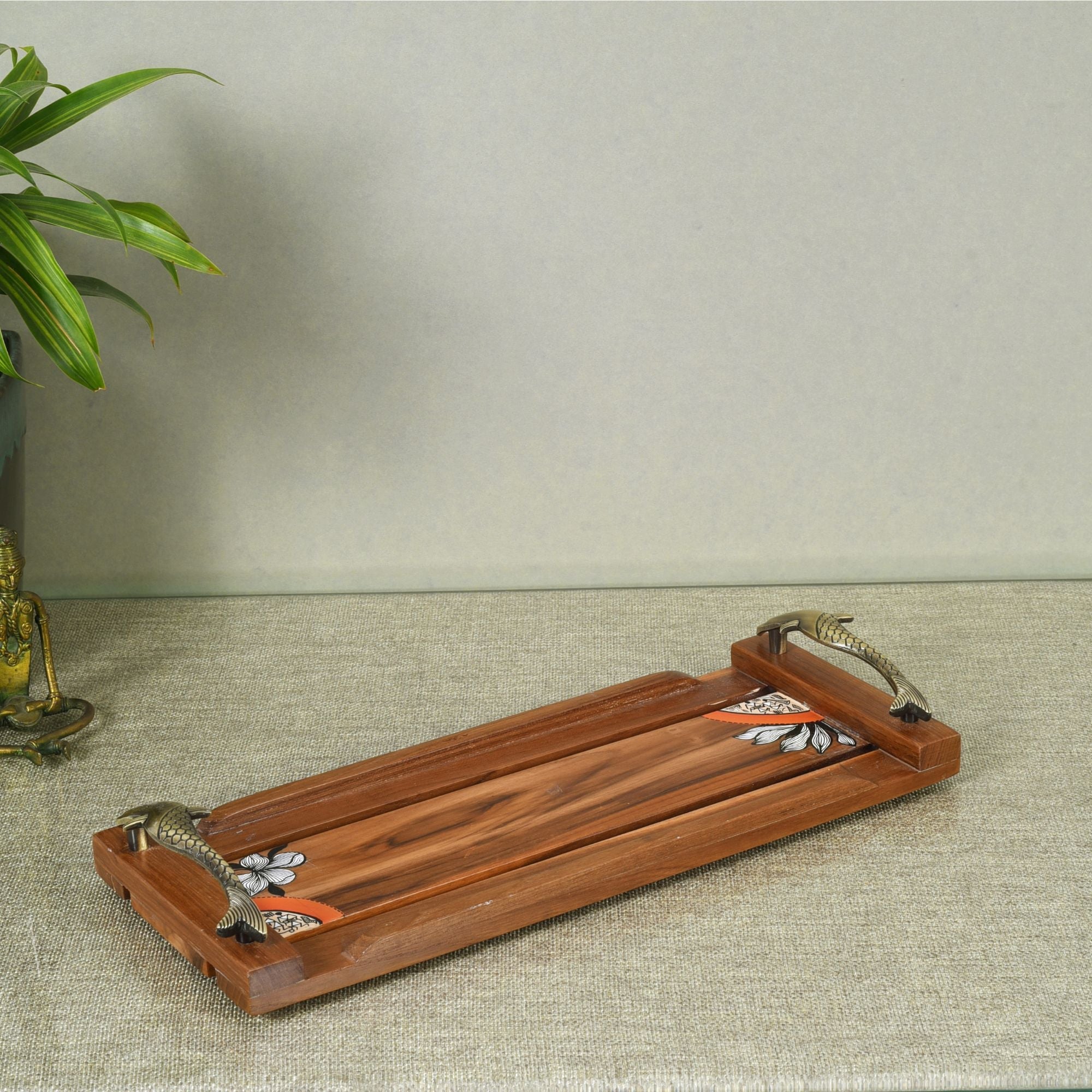 ART CREATIONS BY SUMAN SONTHALIA Brown - Flora Handcrafted Serving Tray (15x6x2) - view 2