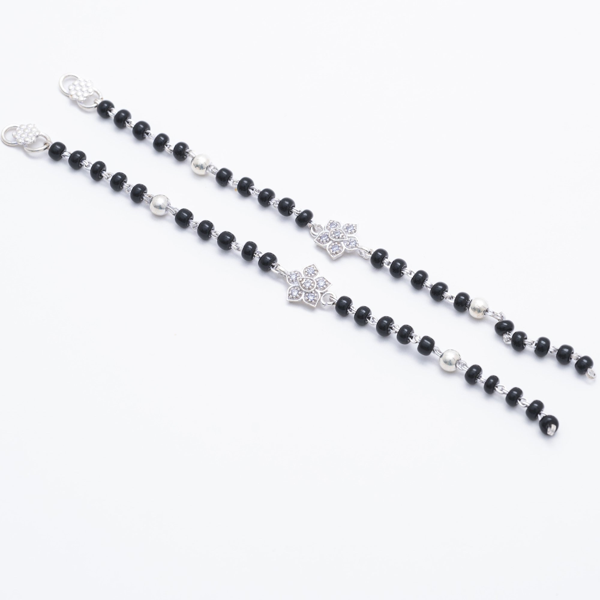Prinjal Jewellers black beads with silver flower nazariya for kids - view 2