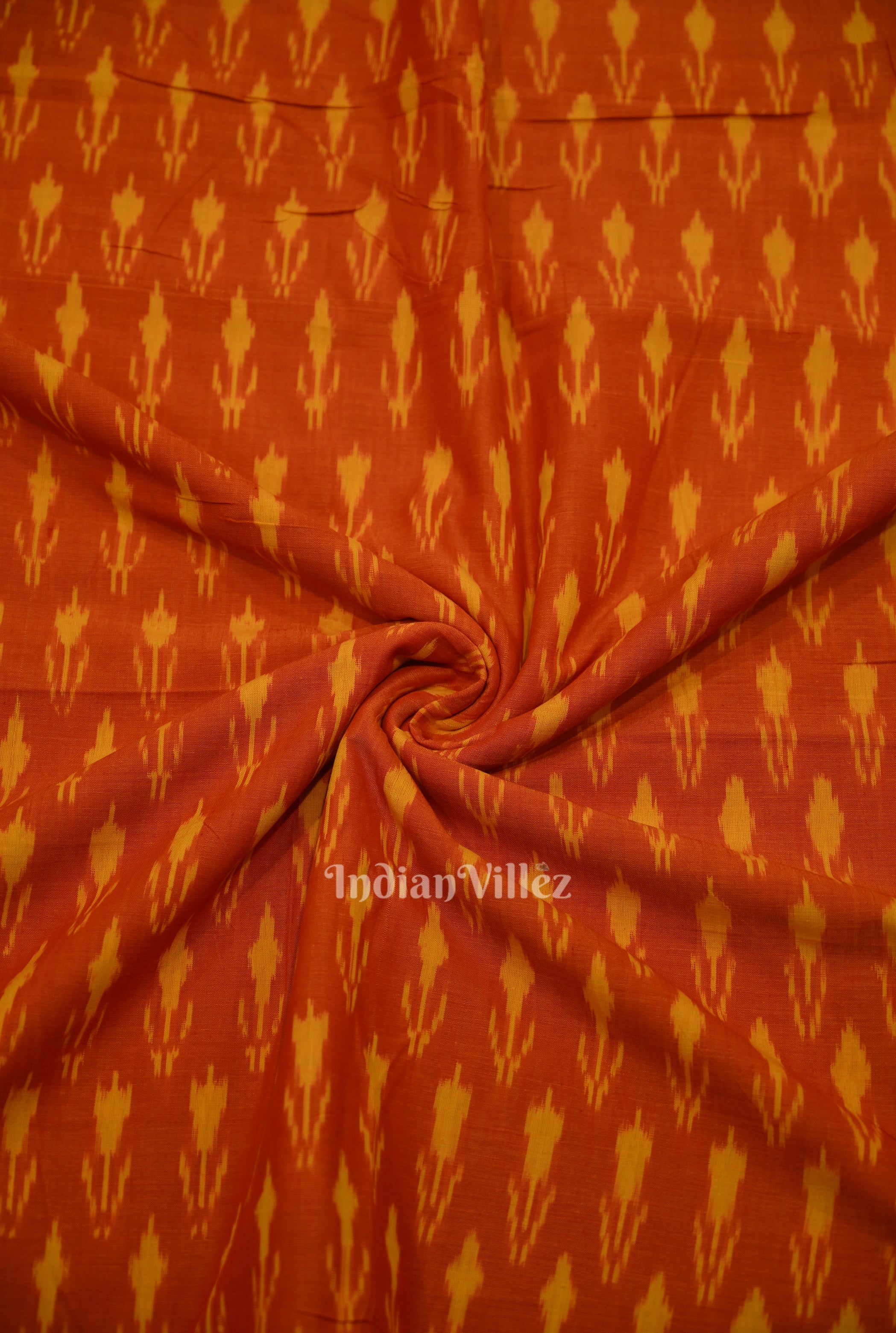 IndianVillèz Deep Orange Handwoven Pochampally Ikat Cotton Fabric
