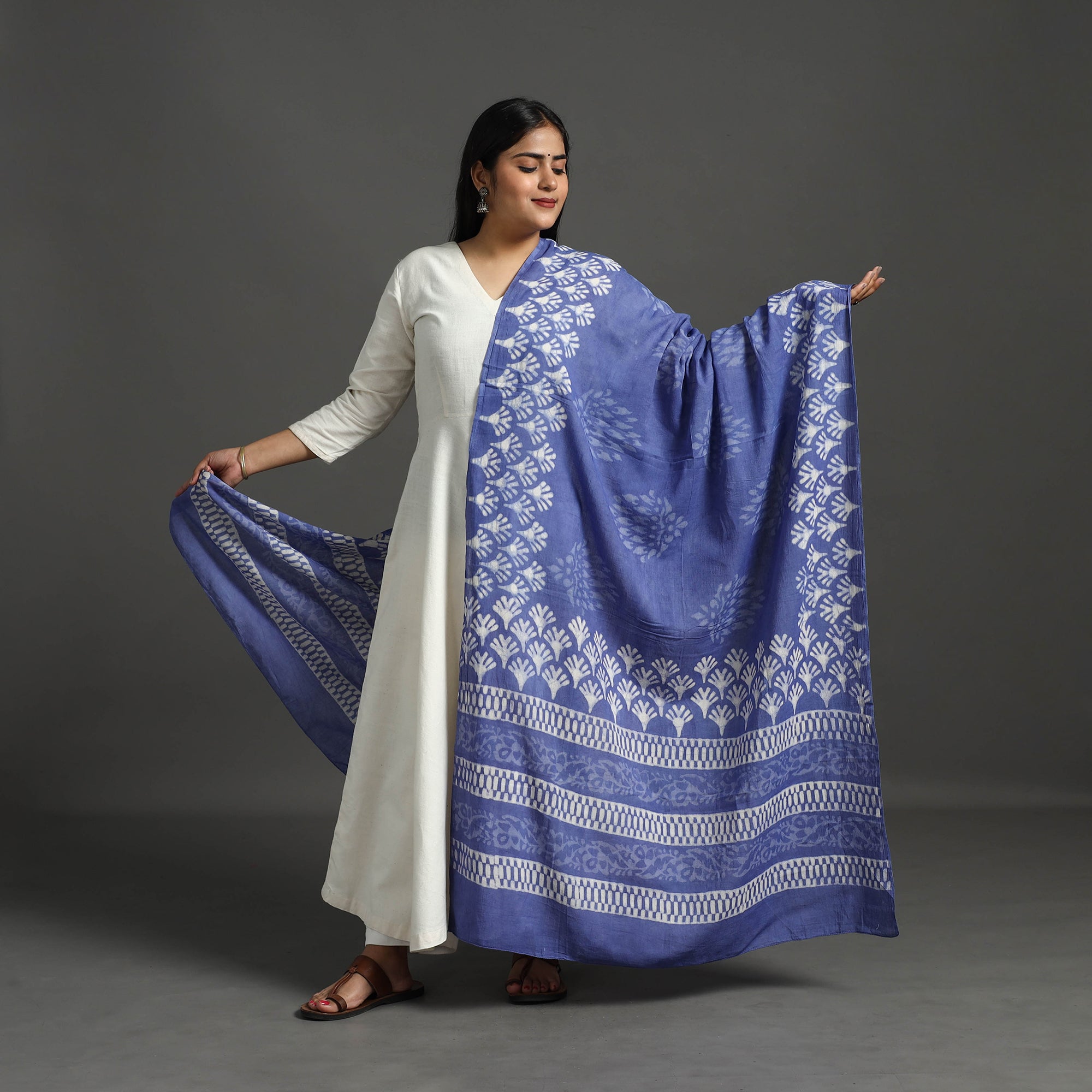BAGRU DABU PRINTS Blue - Block Print Mul Cotton Dabu Bagru Dupatta 02 - view 2