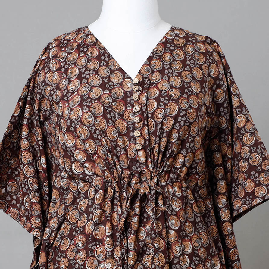 ITOKRI CASUALS Brown - Bagru Block Printed Cotton Kaftan with Tie-Up Waist (Medium) - view 3