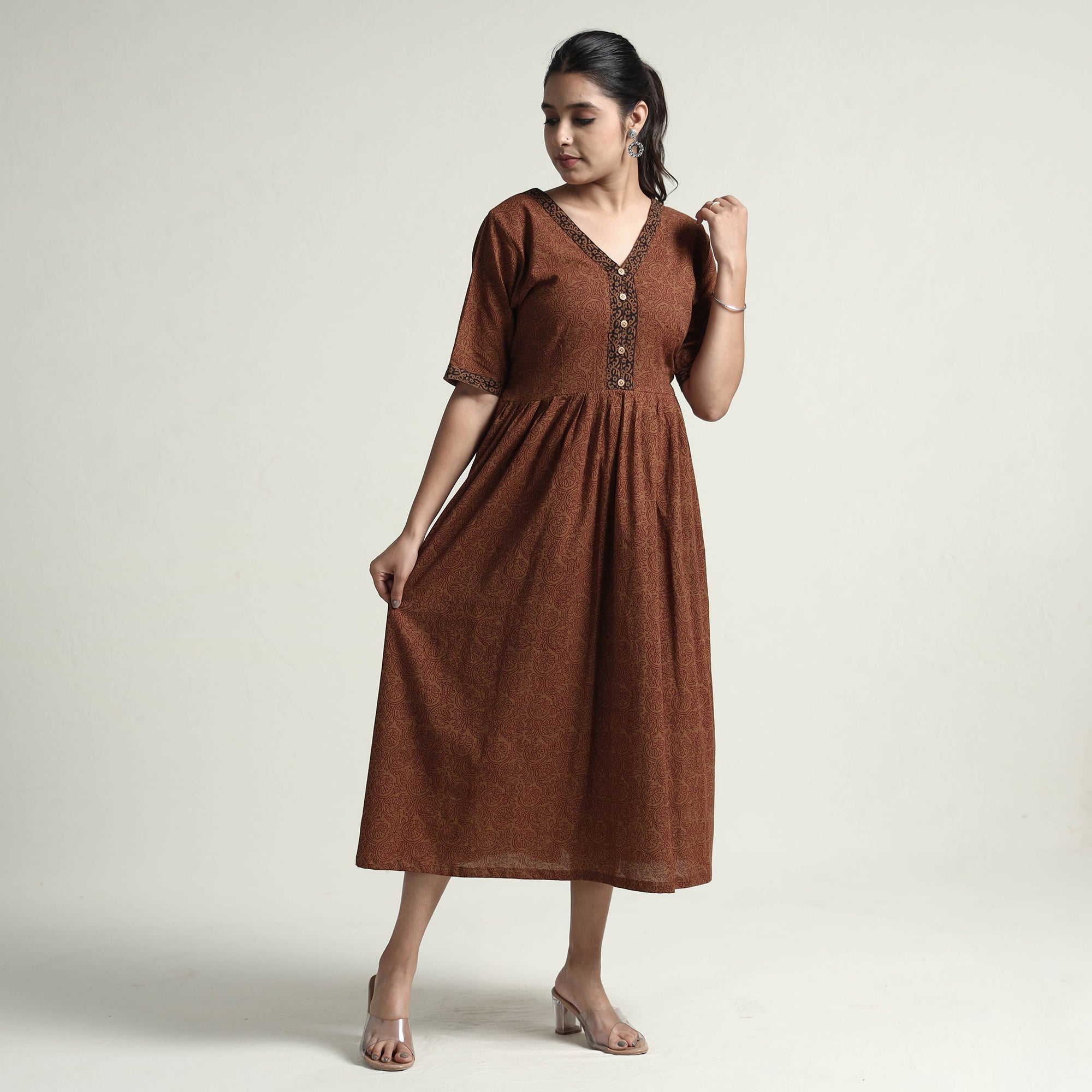 ITOKRI CASUALS Brown - Bagh Block Printed Cotton Dress - view 2
