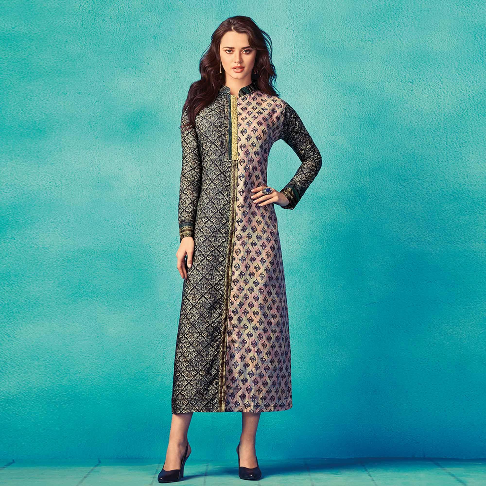 Peachmode Seller Hypnotic Black-Multi Colored Partywear Printed Cotton Kurti