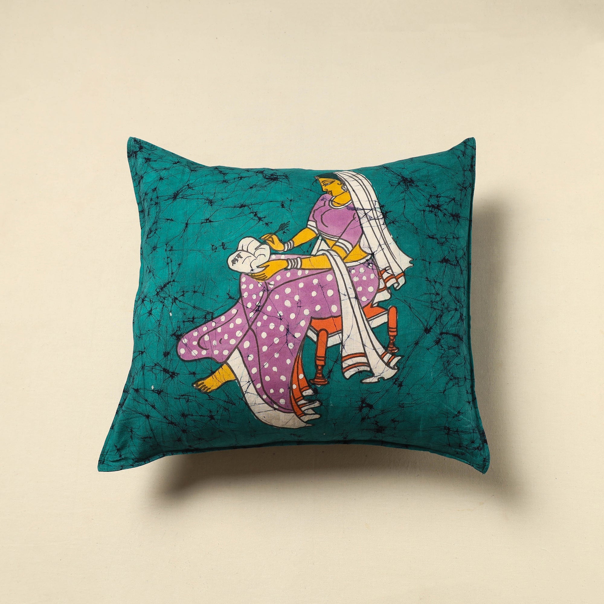 KACHCHH JI CHHAAP Green - Pure Cotton Hand Batik Cushion Cover (18 x 18 in) 07