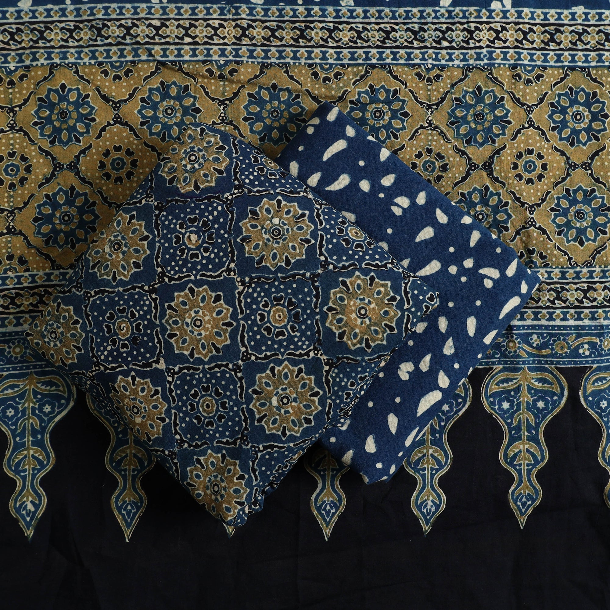 AJRAKH BY SUFIYAN ISMAIL KHATRI Blue - Hand Block Print Cotton 3pc Ajrakh Dress Material 19 - view 2