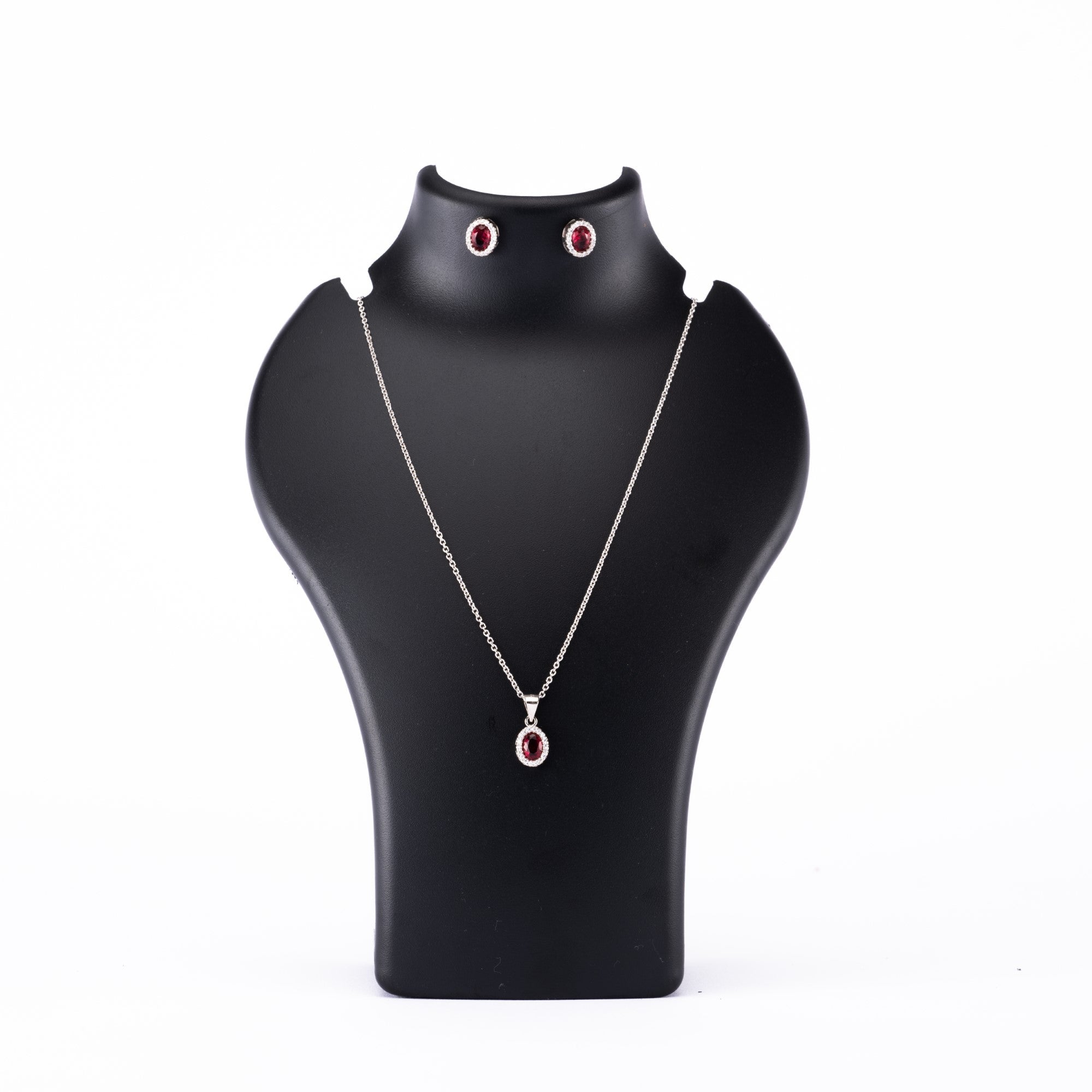 Prinjal Jewellers Silver Set Chain Pendant and Earrings with Red Stones for Women - view 2