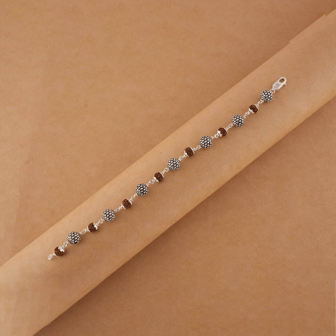 Prinjal Jewellers Rudraksha Silver Hollow Round Beads Bracelet. - view 2