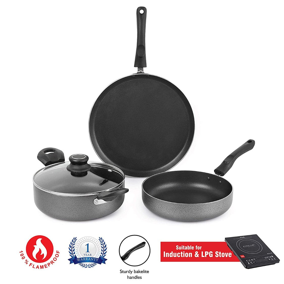 Cello Non-Stick Prima Induction Base Cookware Set, 3 Pieces - view 13