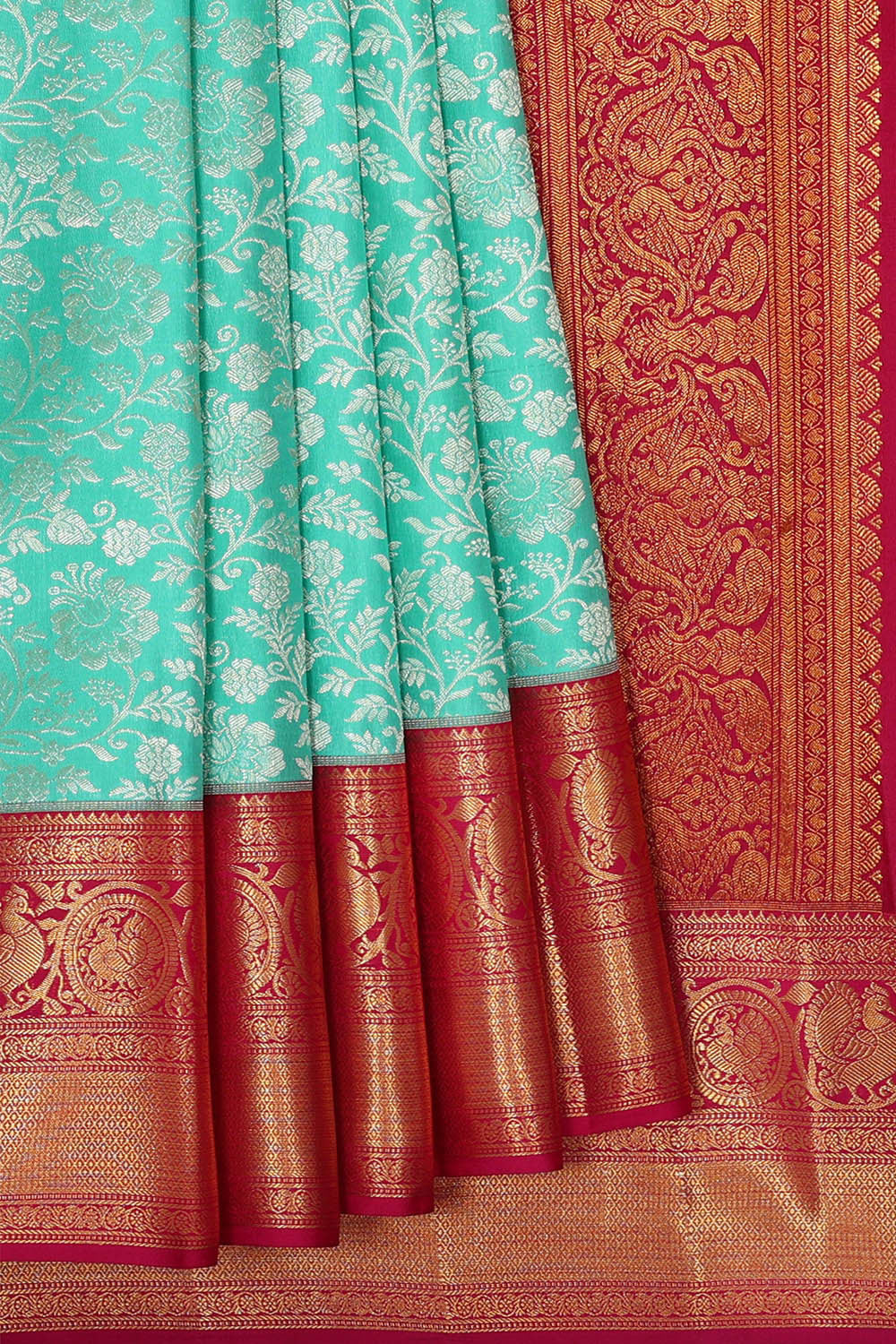 Kalanjali Kanchipattu Aqua Blue Brocade Saree
